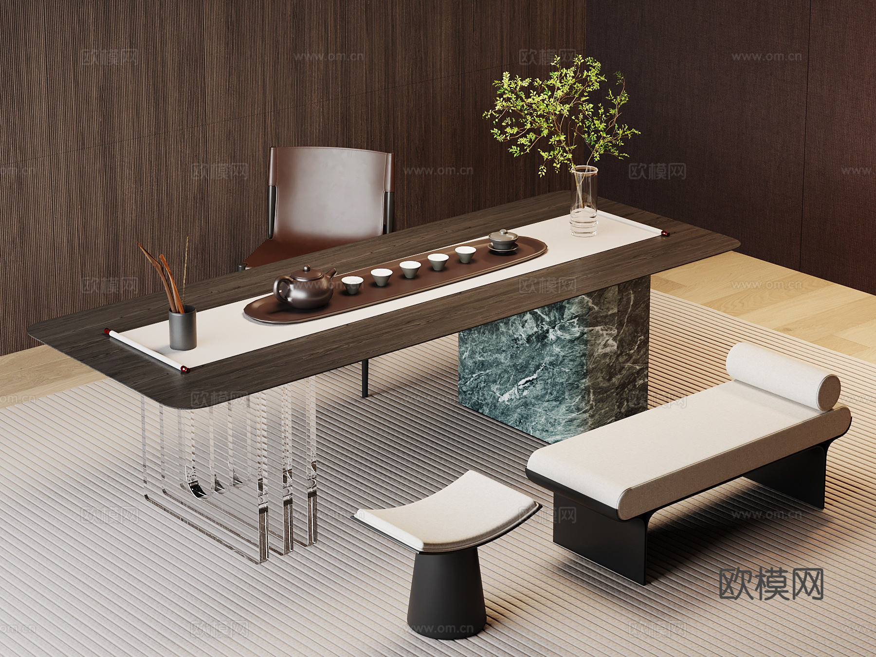 现代意式茶桌椅su模型