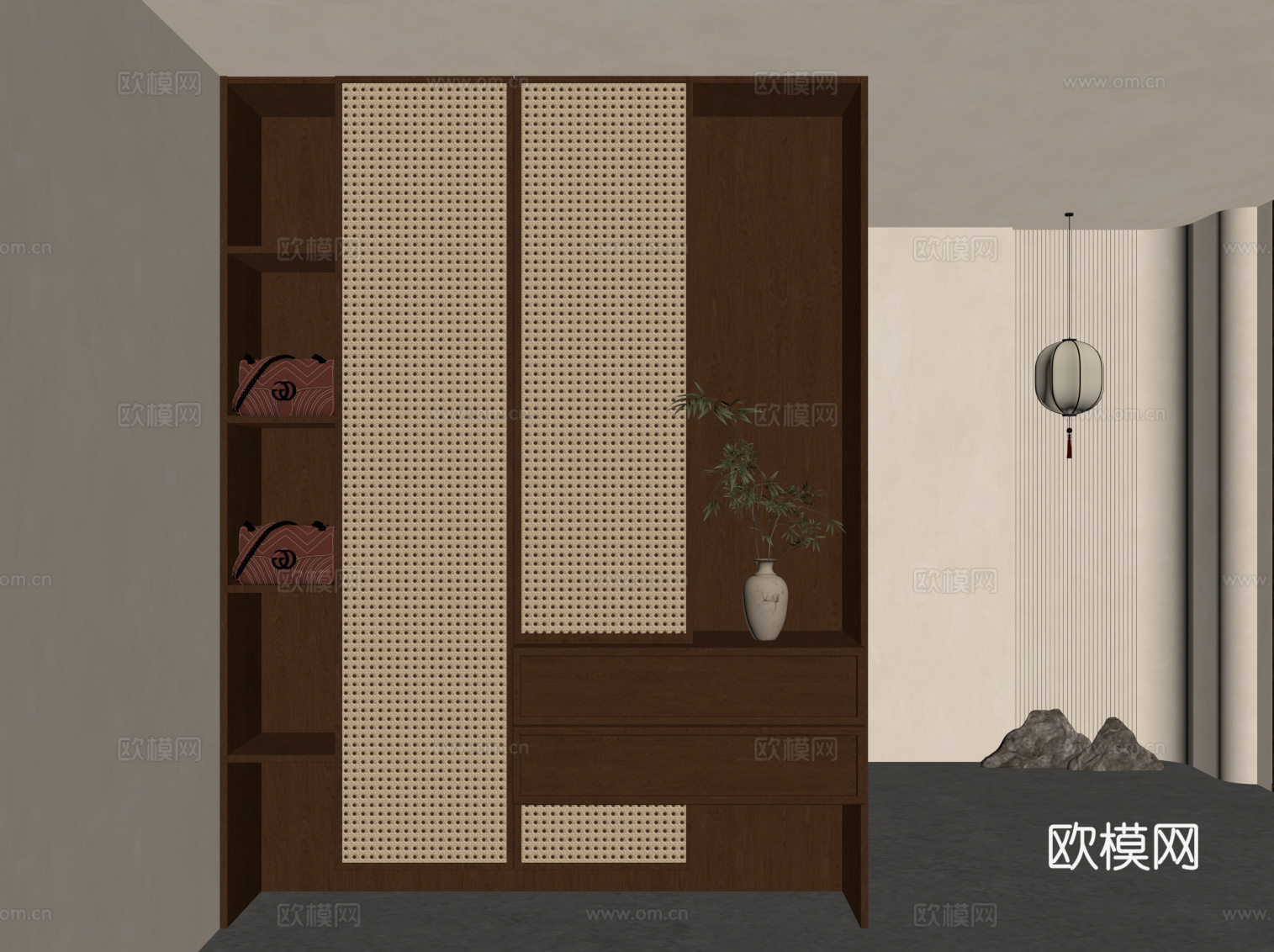 新中式玄关柜su模型