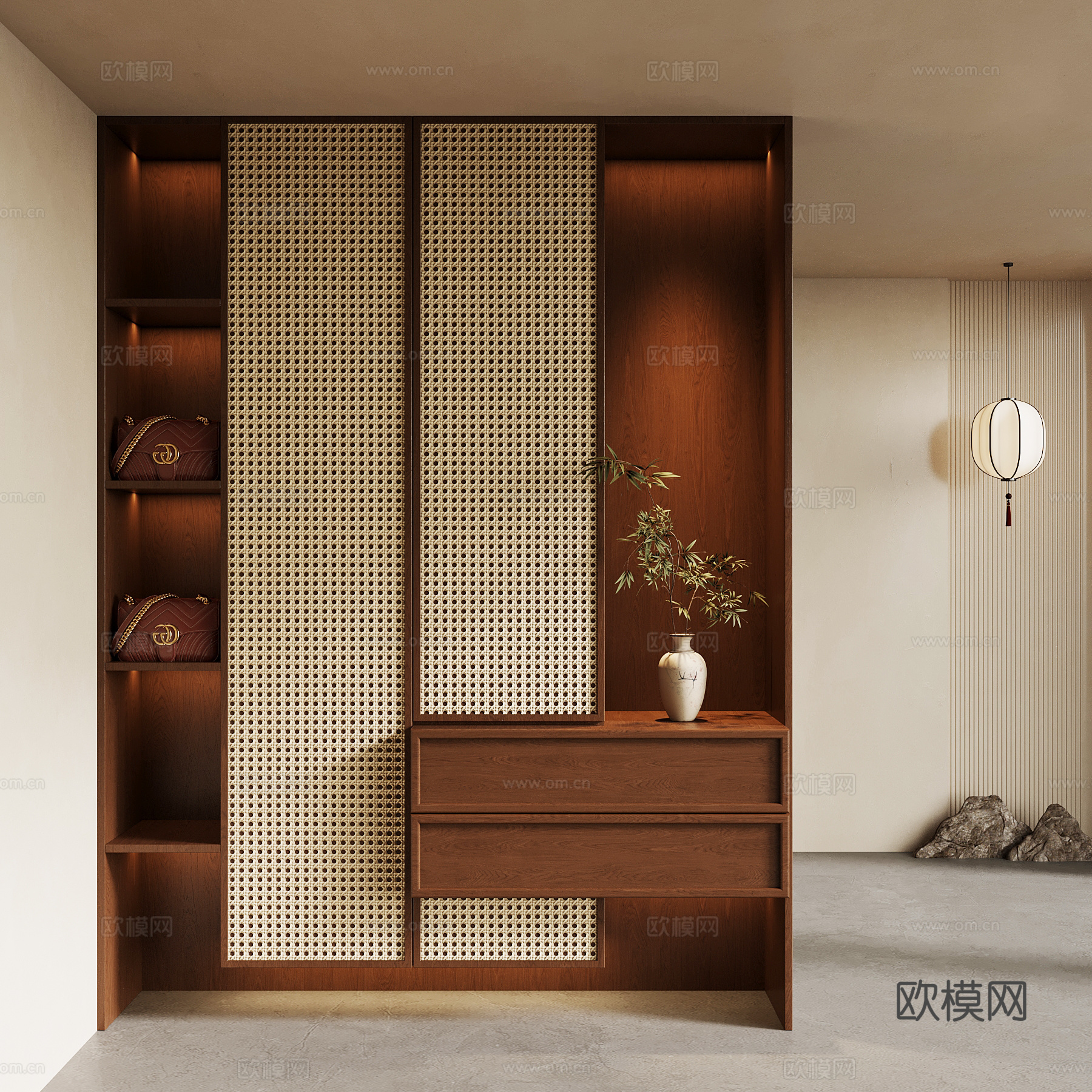 新中式玄关柜su模型