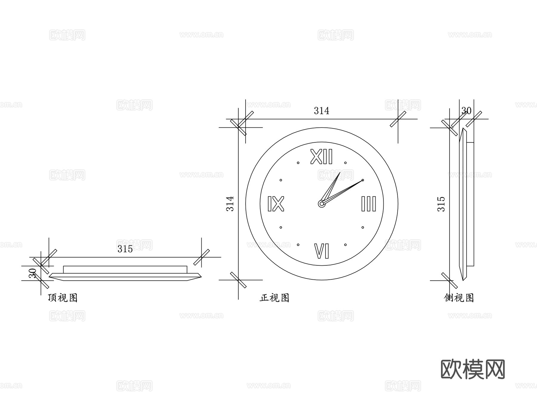 壁挂罗马钟立面图 壁挂罗马钟大样图 壁挂罗马钟详图cad施工图