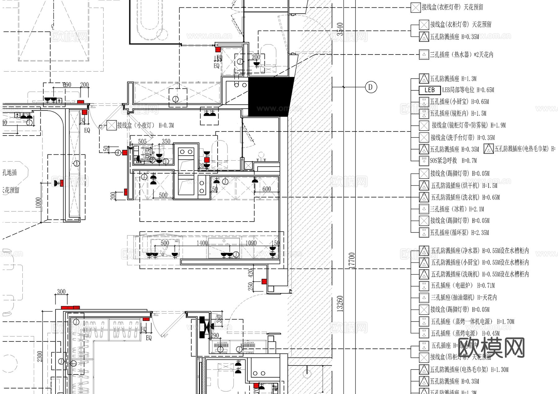 150㎡大平层全套施工图   CAD家装施工图   样板房公cad施工图