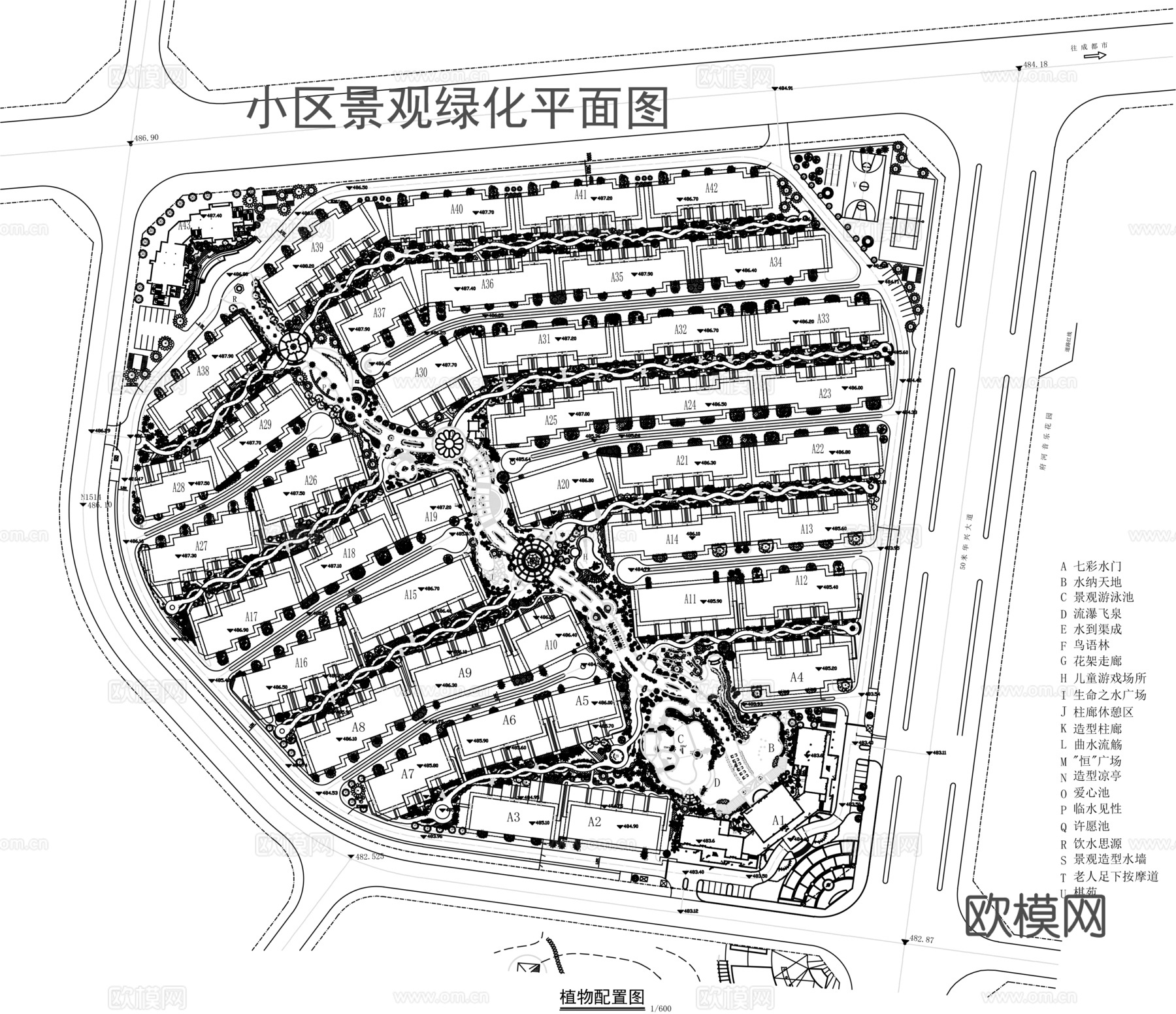 小区景观绿化平面图cad施工图