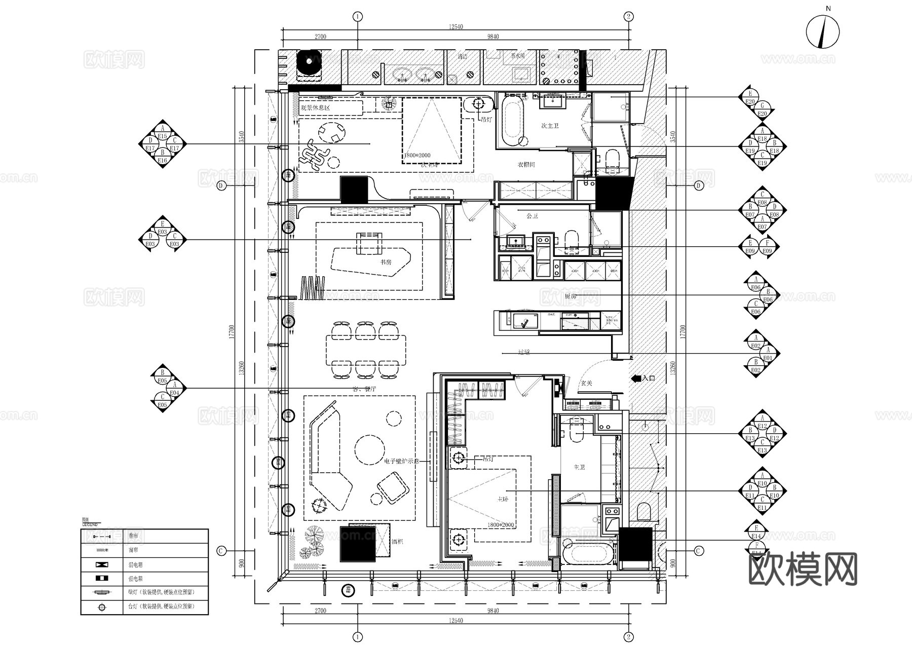 150㎡大平层全套施工图   CAD家装施工图   样板房公cad施工图