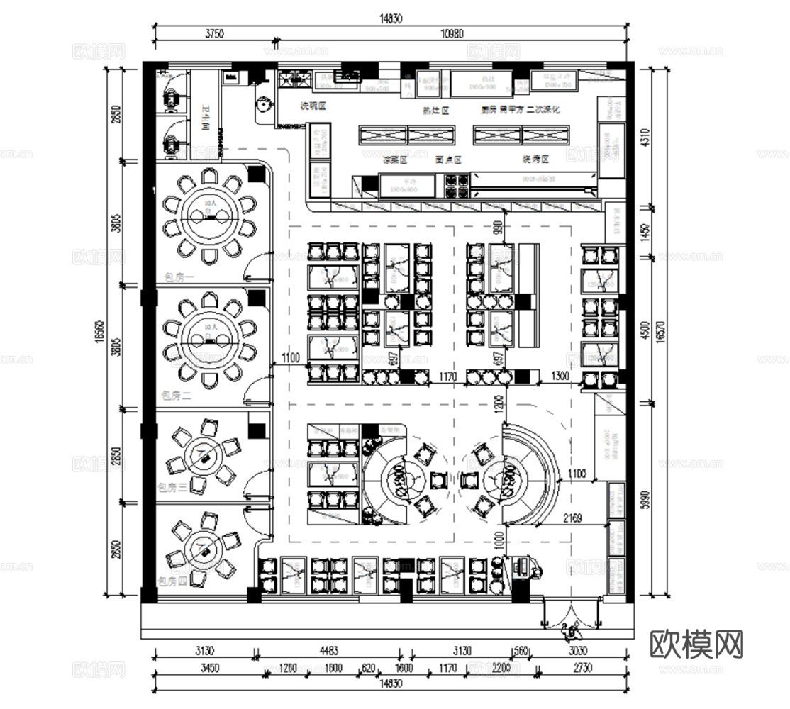 29套现代烧烤烤肉烤串店CAD平面设计方案cad施工图