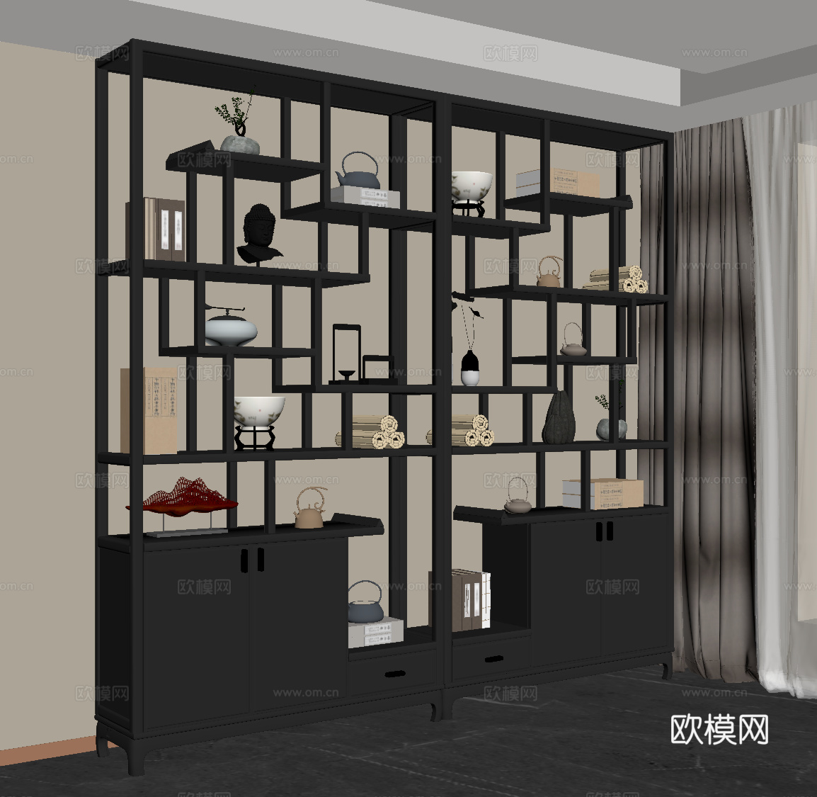 新中式博古架 现代意式博古架su模型