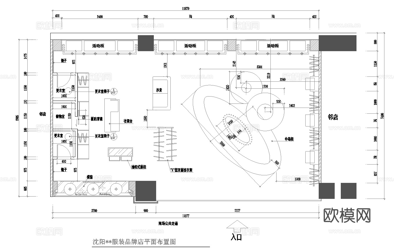 男装女装服装店专卖店 最新全套施工图设计cad施工图