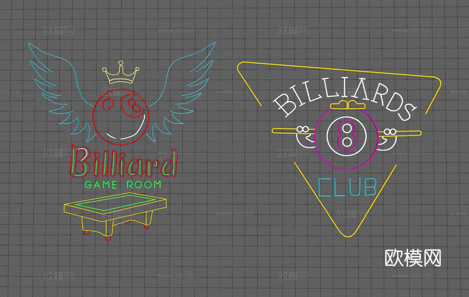 台球厅霓虹灯 霓虹灯su模型