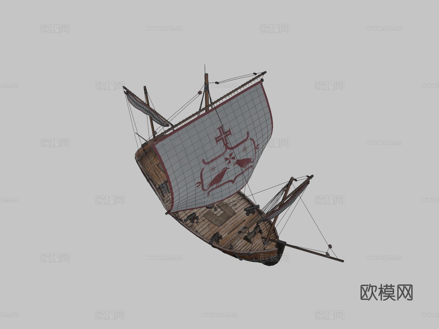 卡拉维尔帆船3d模型下载（渲染图2）