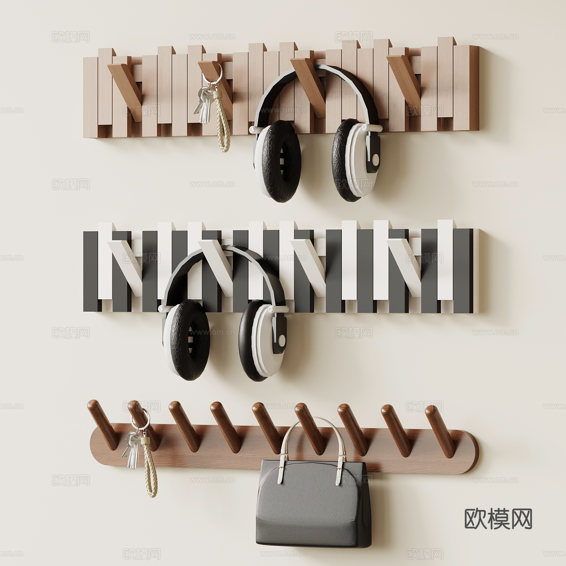 现代中古挂衣钩 钢琴板su模型