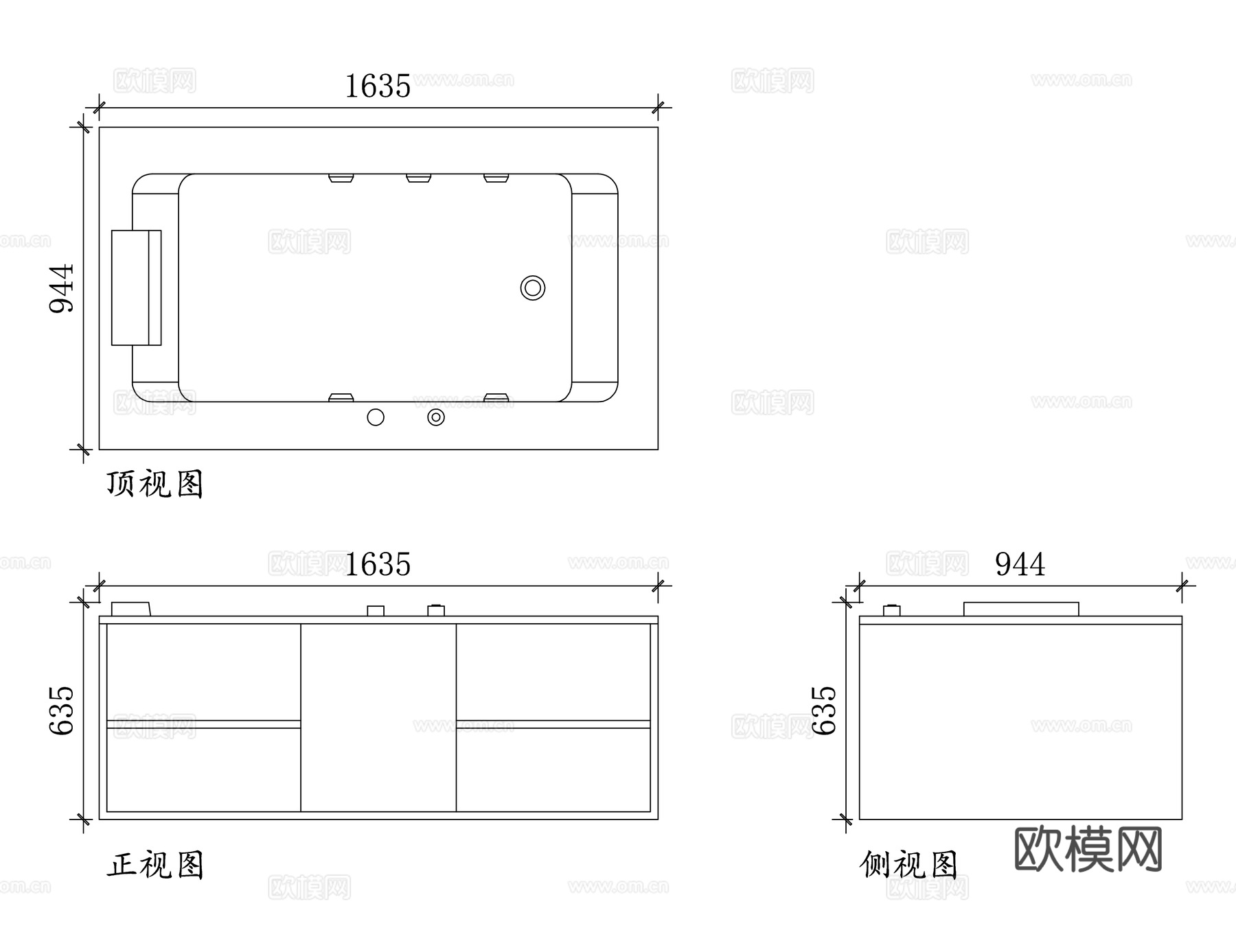 按摩浴缸 冲浪浴缸 水力按摩浴缸 气泡按摩浴缸 嵌入式按摩浴cad施工图