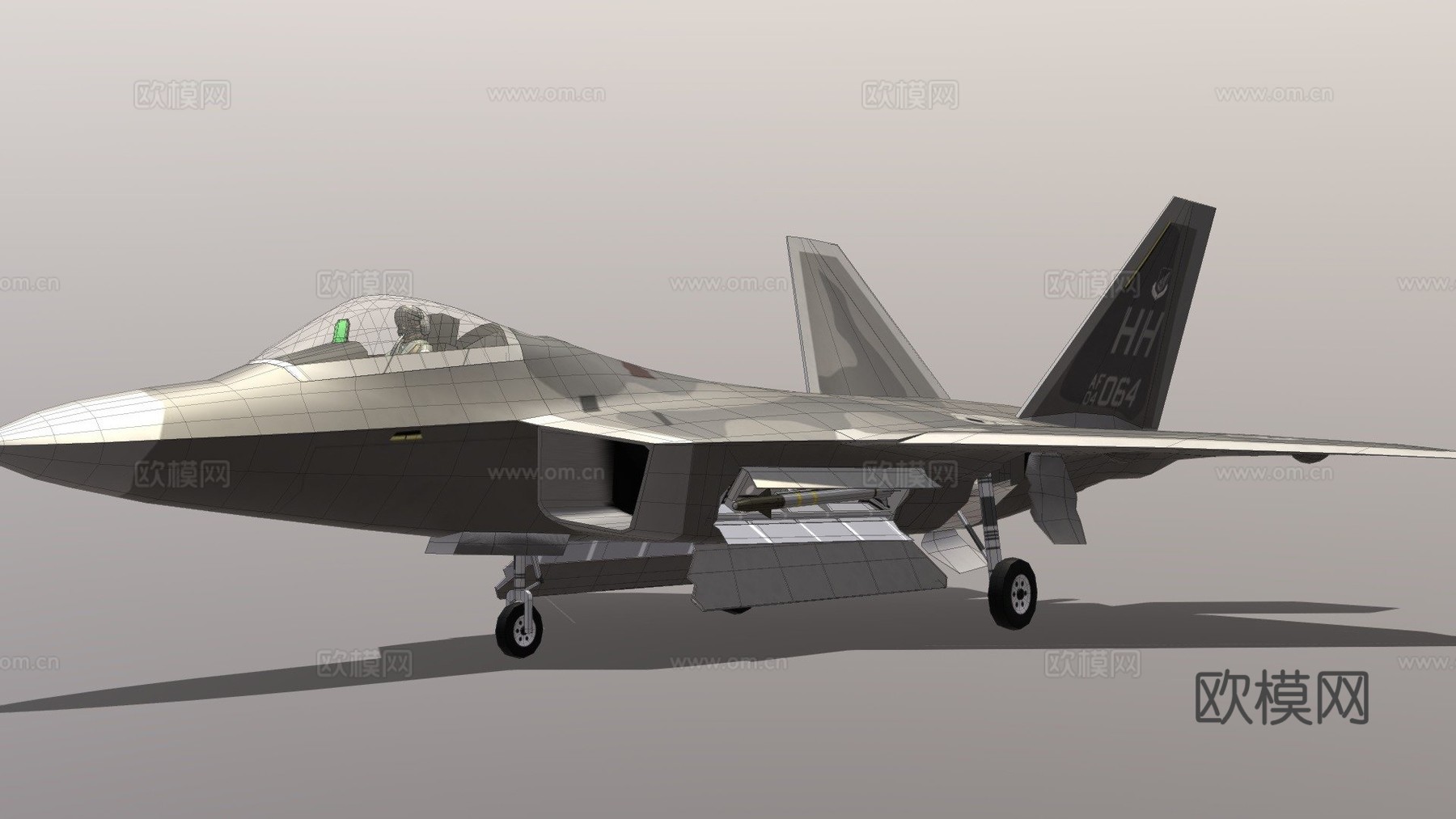 低多边形一 一美国空军F22A猛禽3d模型下载（渲染图1）