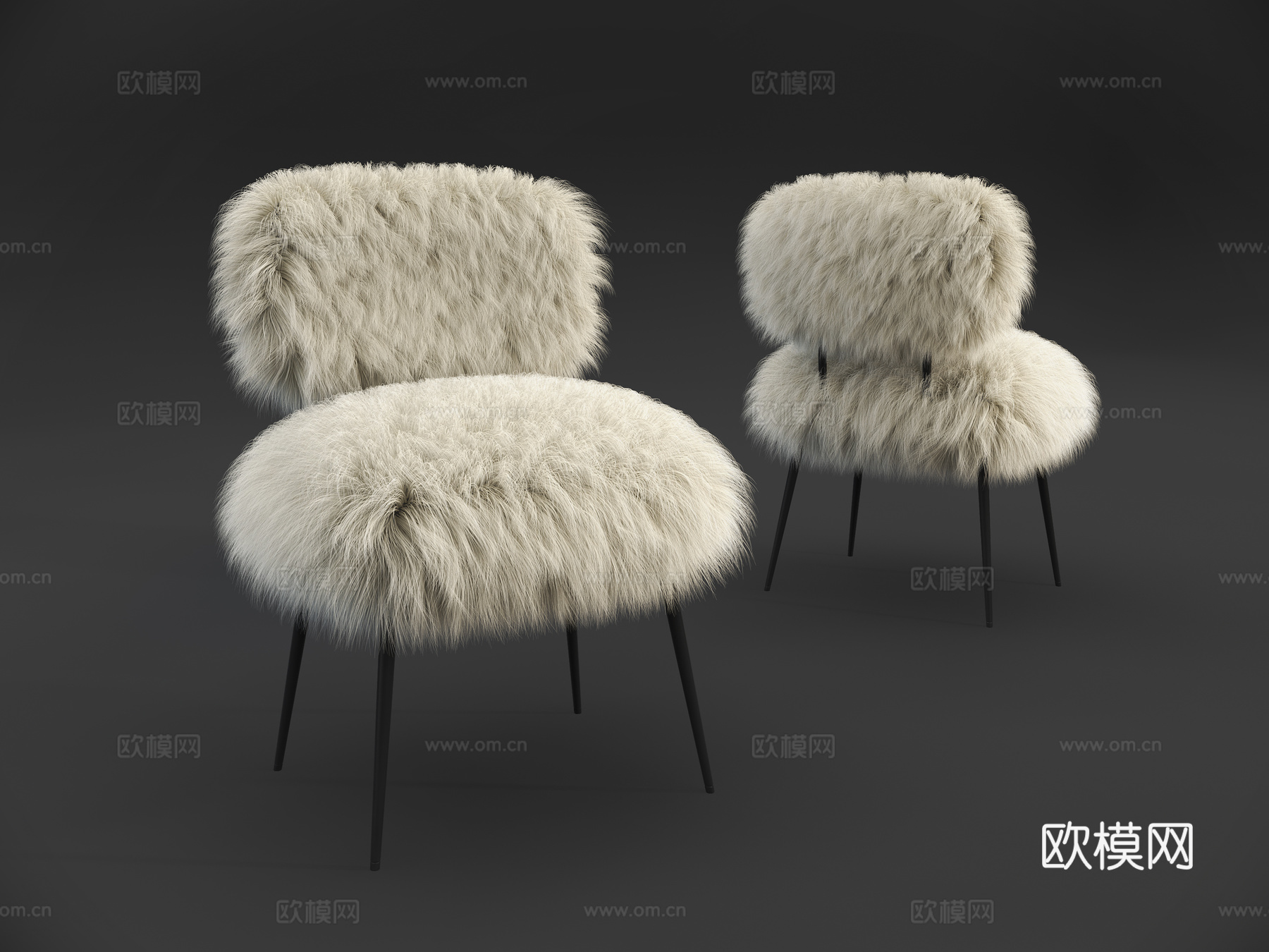 现代简约毛椅 单人椅 单人沙发3d模型下载（渲染图2）