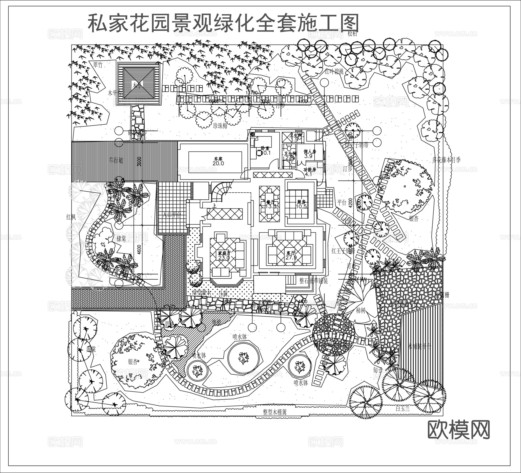别墅庭院景观平面cad施工图