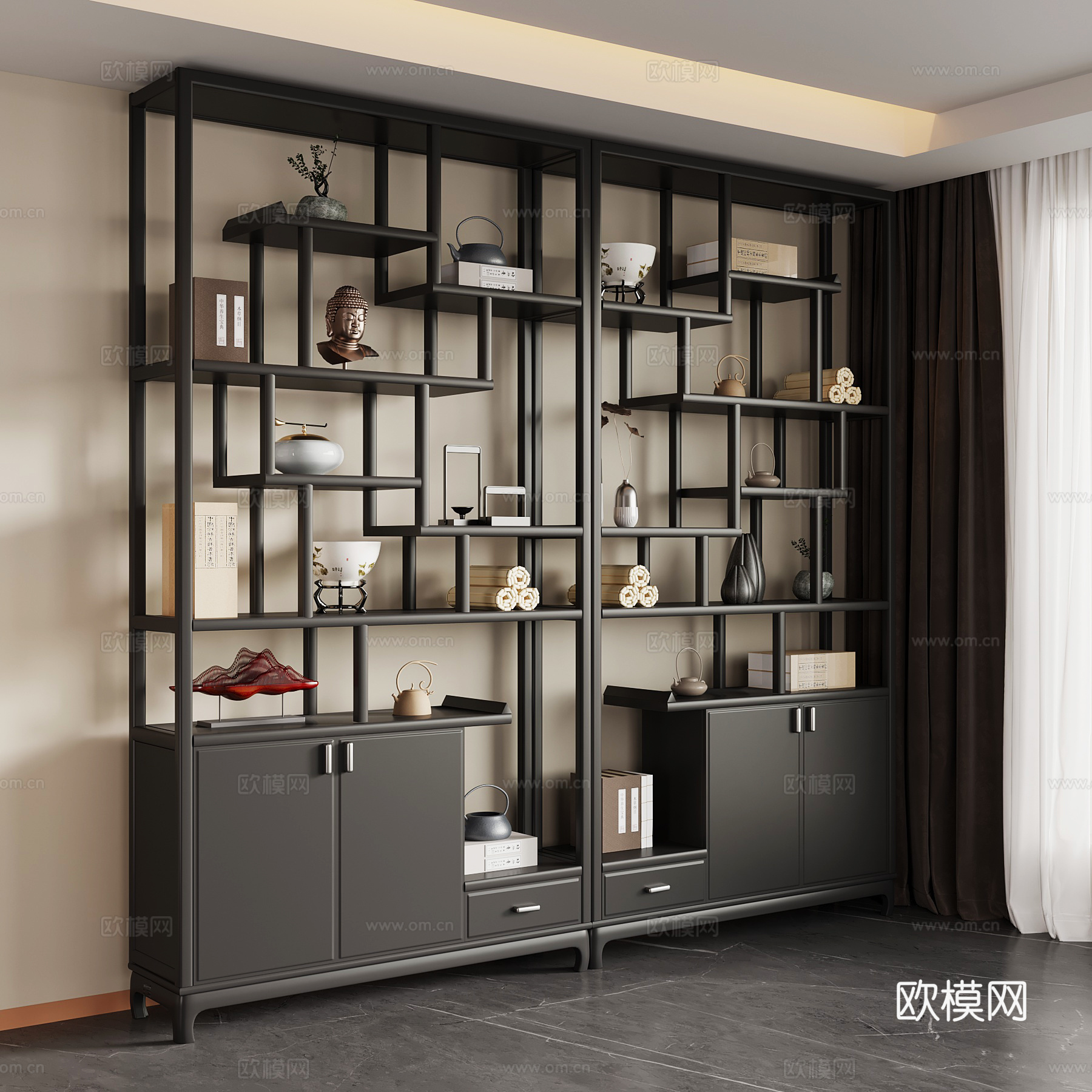 新中式博古架 现代意式博古架su模型