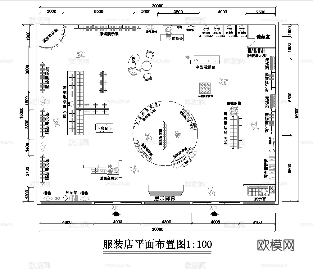 男装女装服装店专卖店 最新平面施工图设计cad施工图