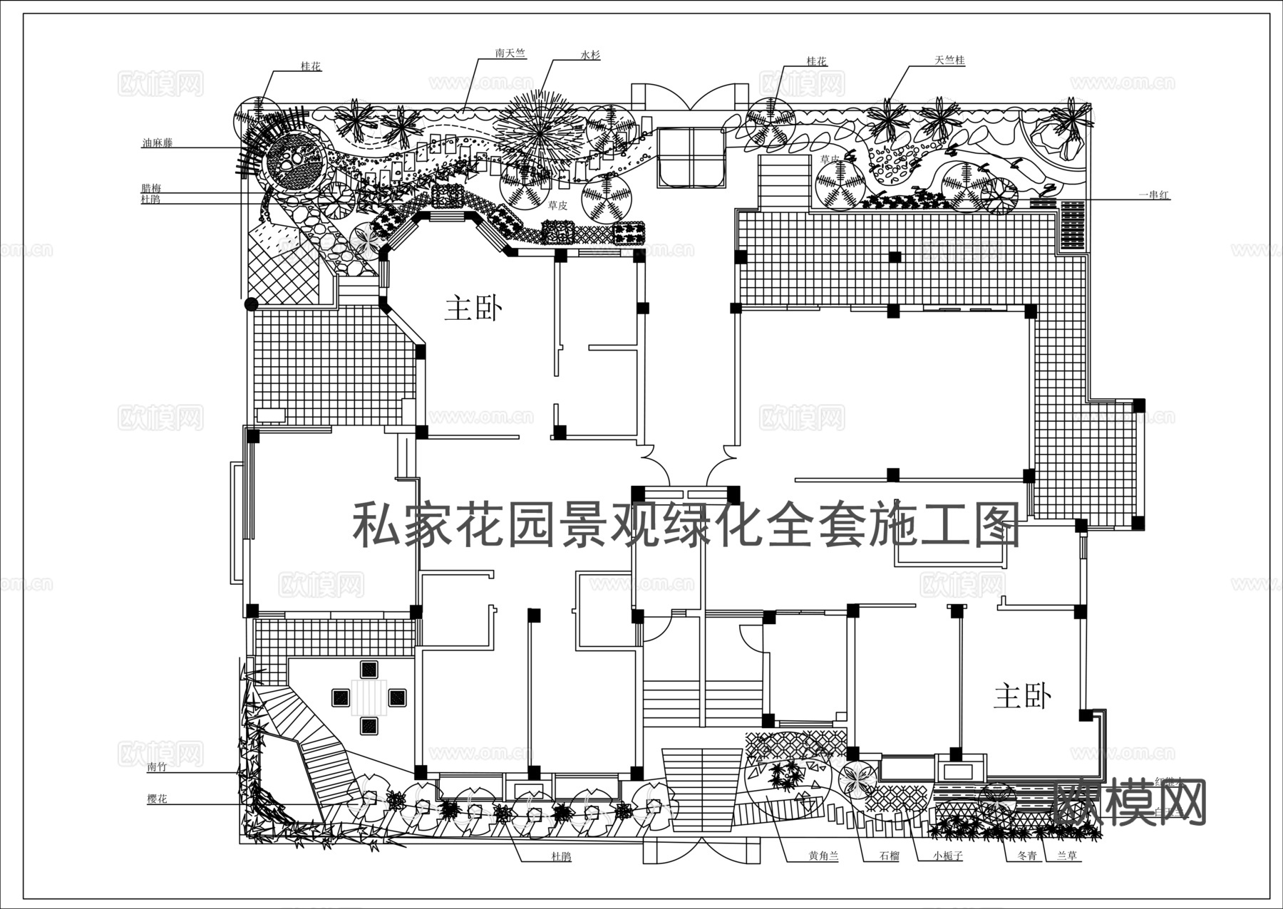 别墅庭院景观平面cad施工图