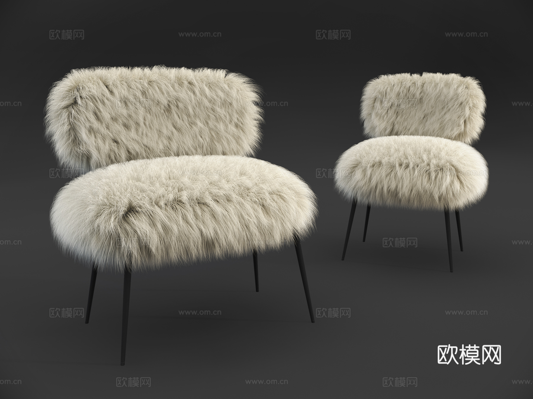 现代简约毛椅 单人椅 单人沙发3d模型下载（渲染图1）