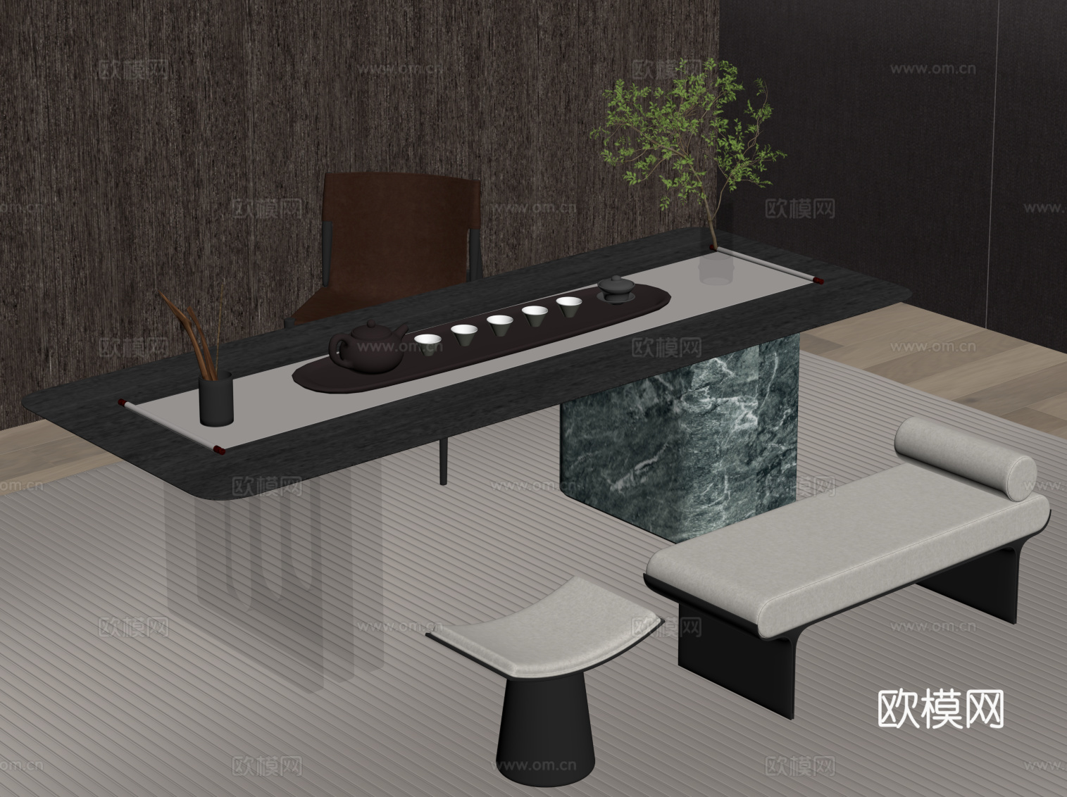 现代意式茶桌椅su模型