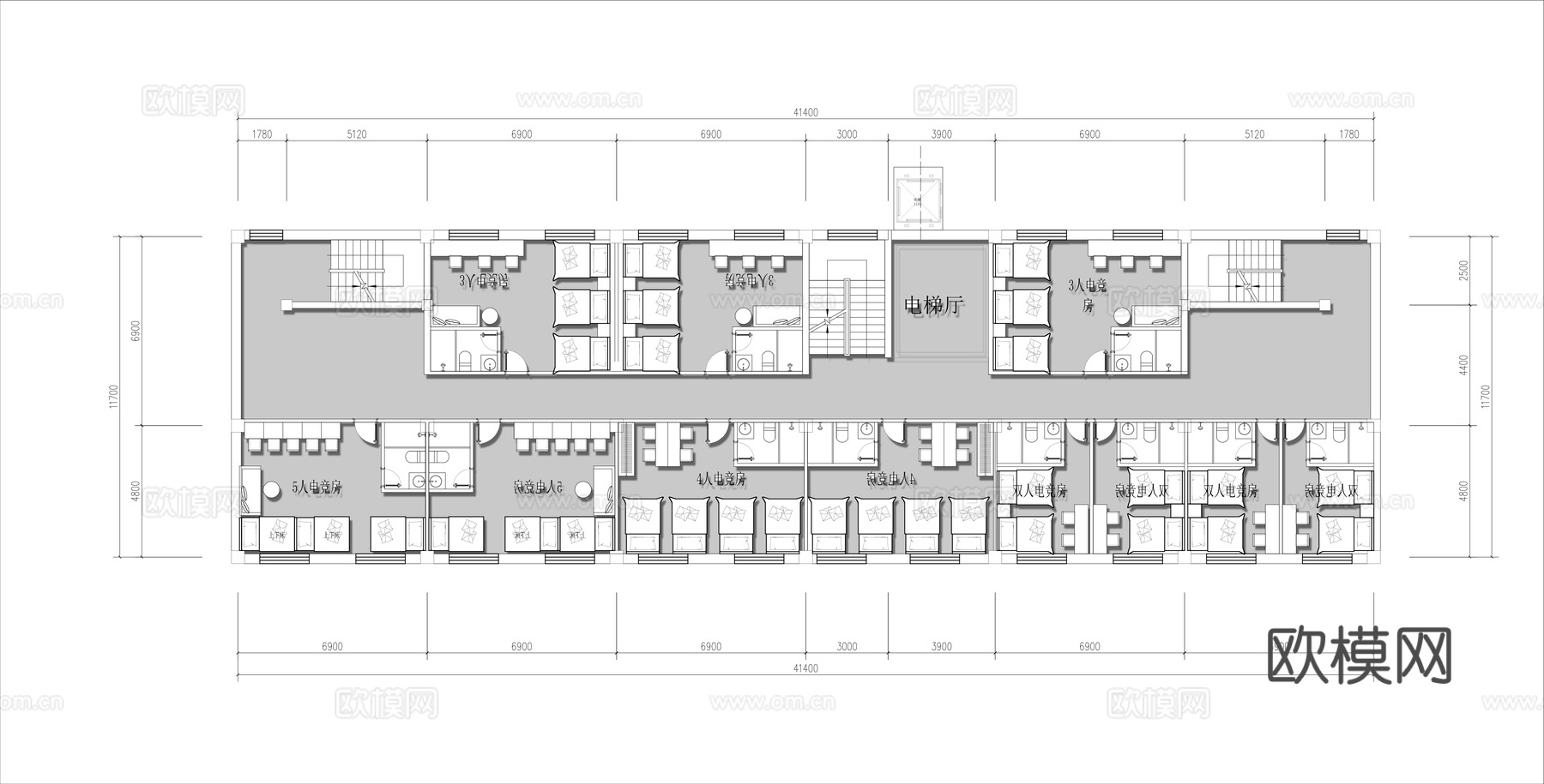 800平电竞酒店 最新平面施工图设计cad施工图