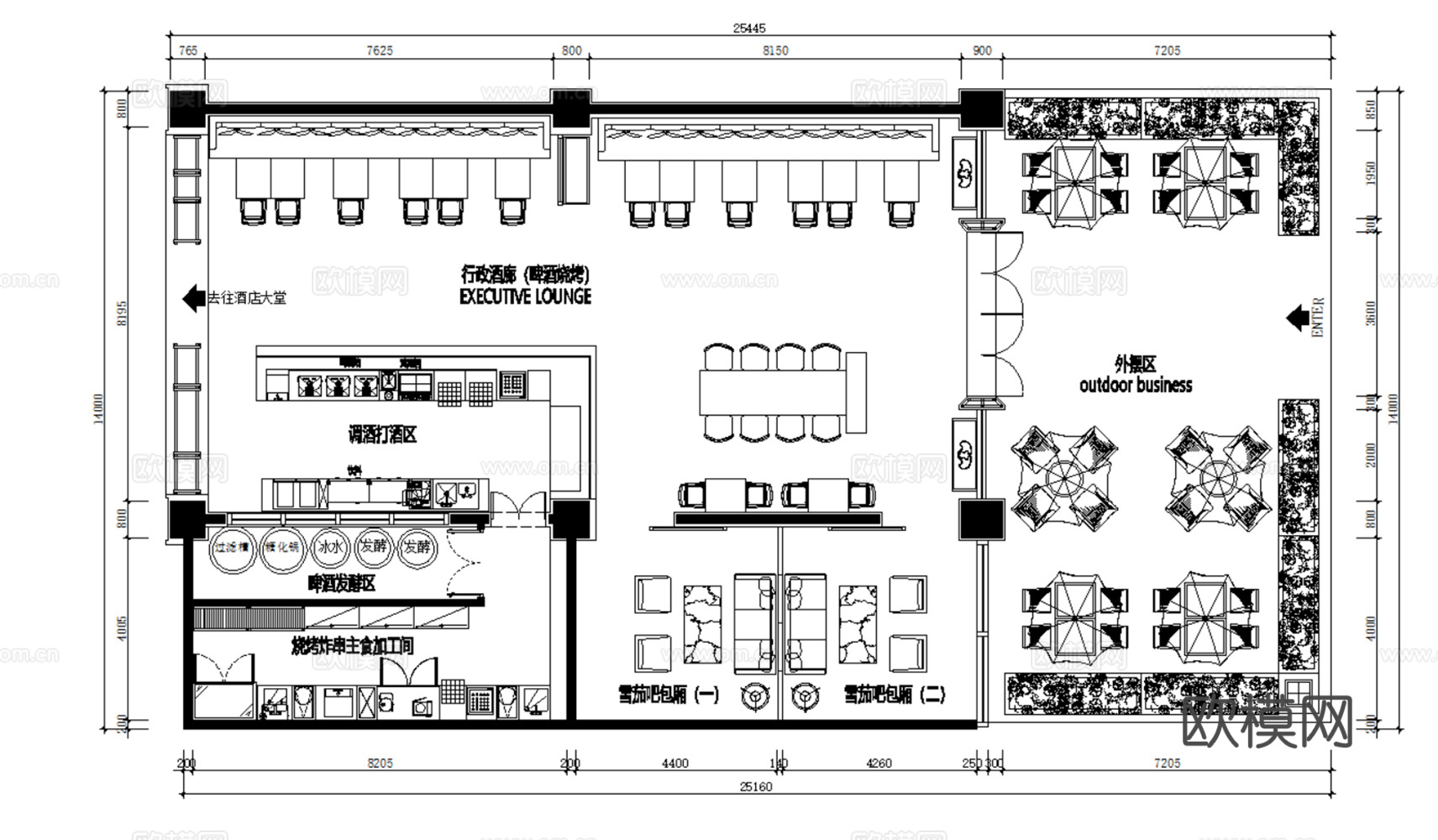 29套现代烧烤烤肉烤串店CAD平面设计方案cad施工图