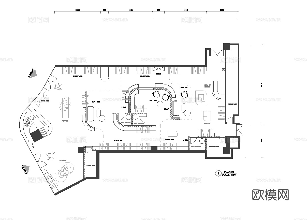 50套男装女装服装店 最新平面施工图设计cad施工图