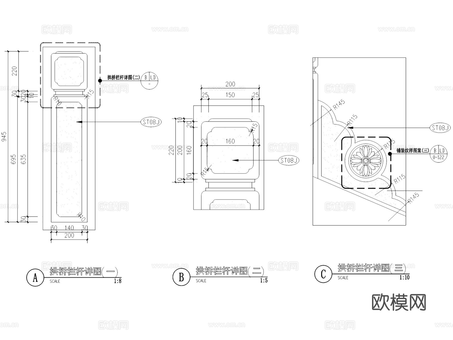 景观拱桥及栏杆详图CAD施工图cad施工图
