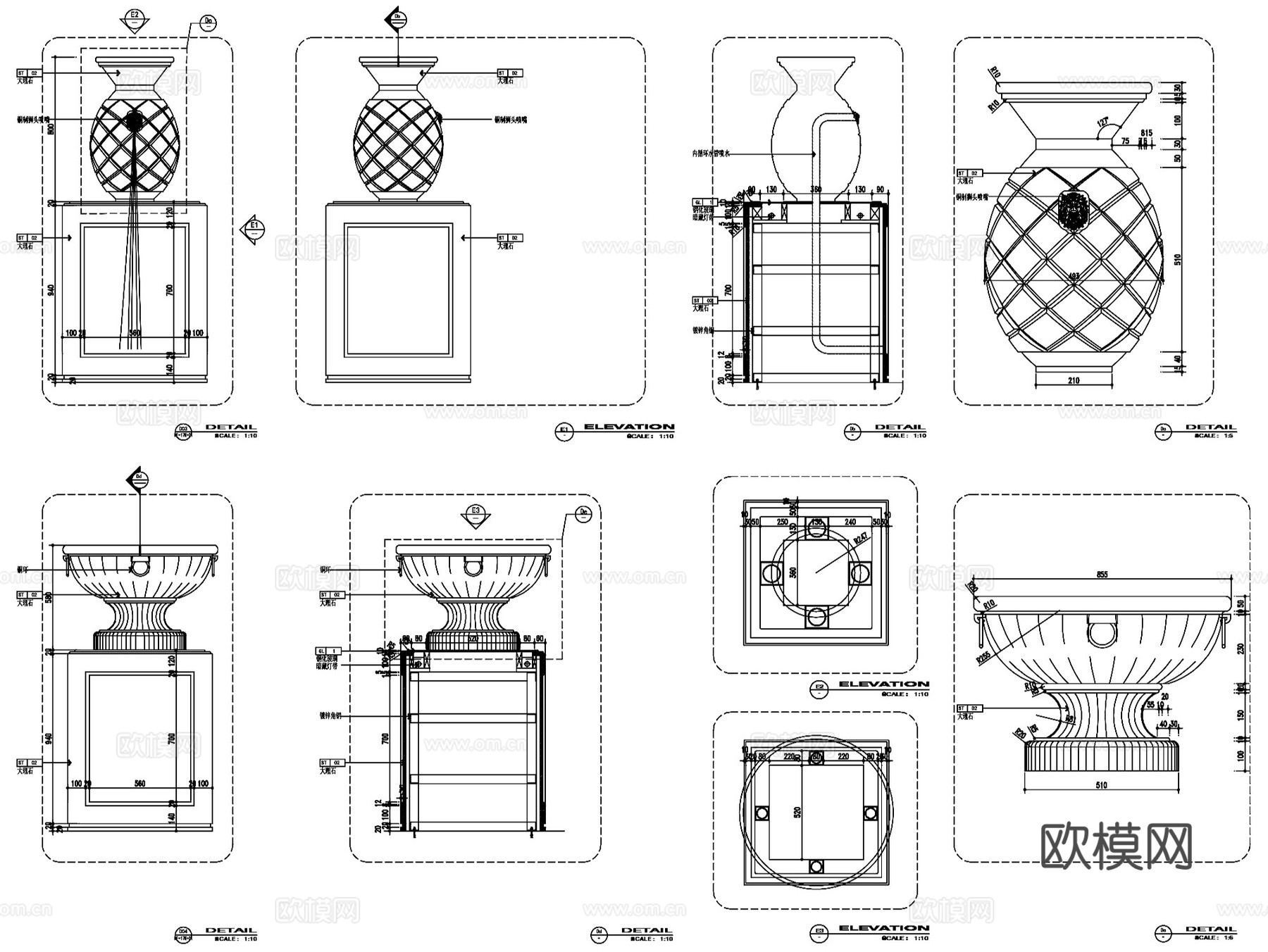 景观花盆水景雕塑大样CAD施工图cad施工图