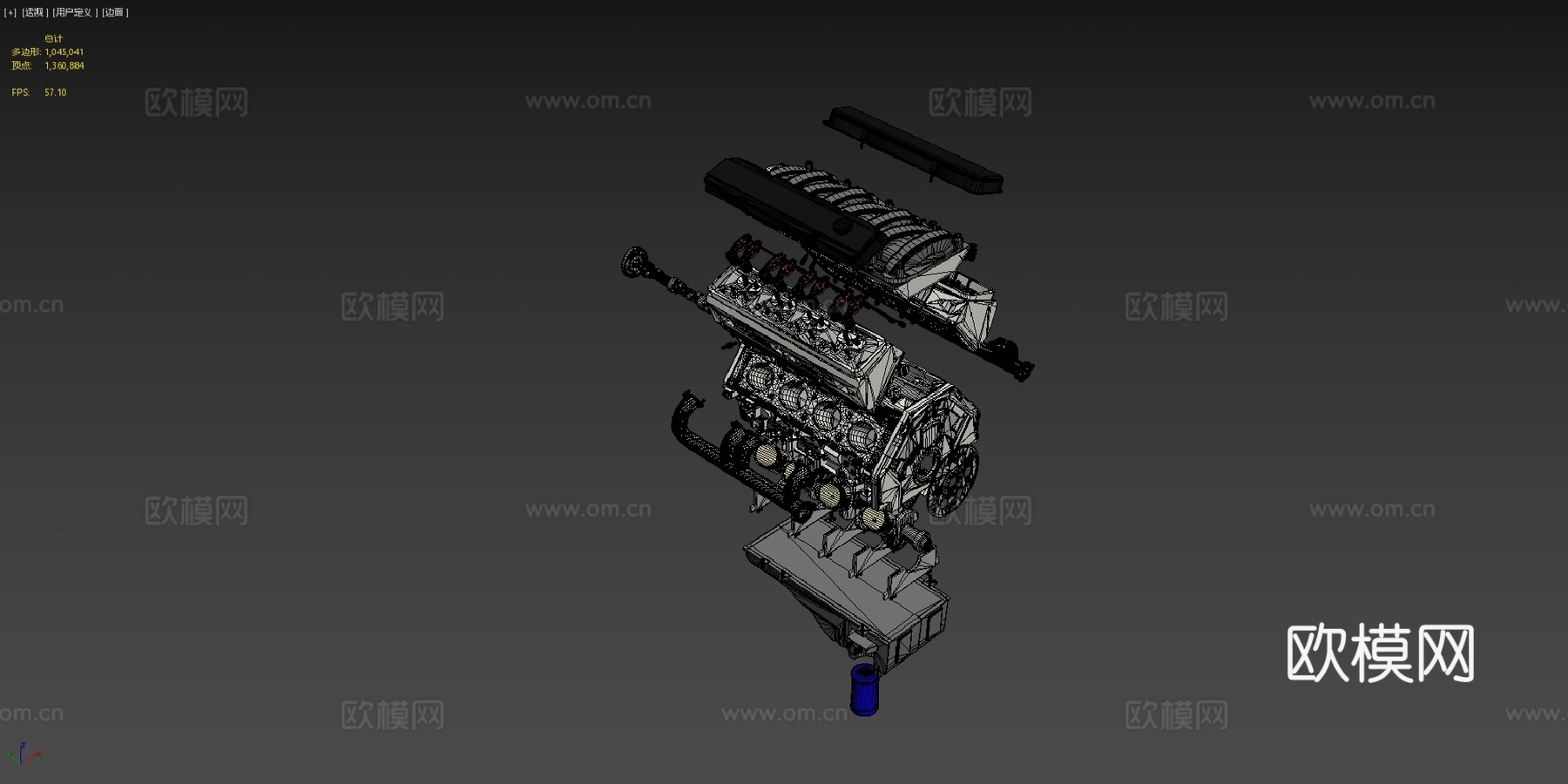 拆解V8引擎缸体3d模型3d模型下载（渲染图4）