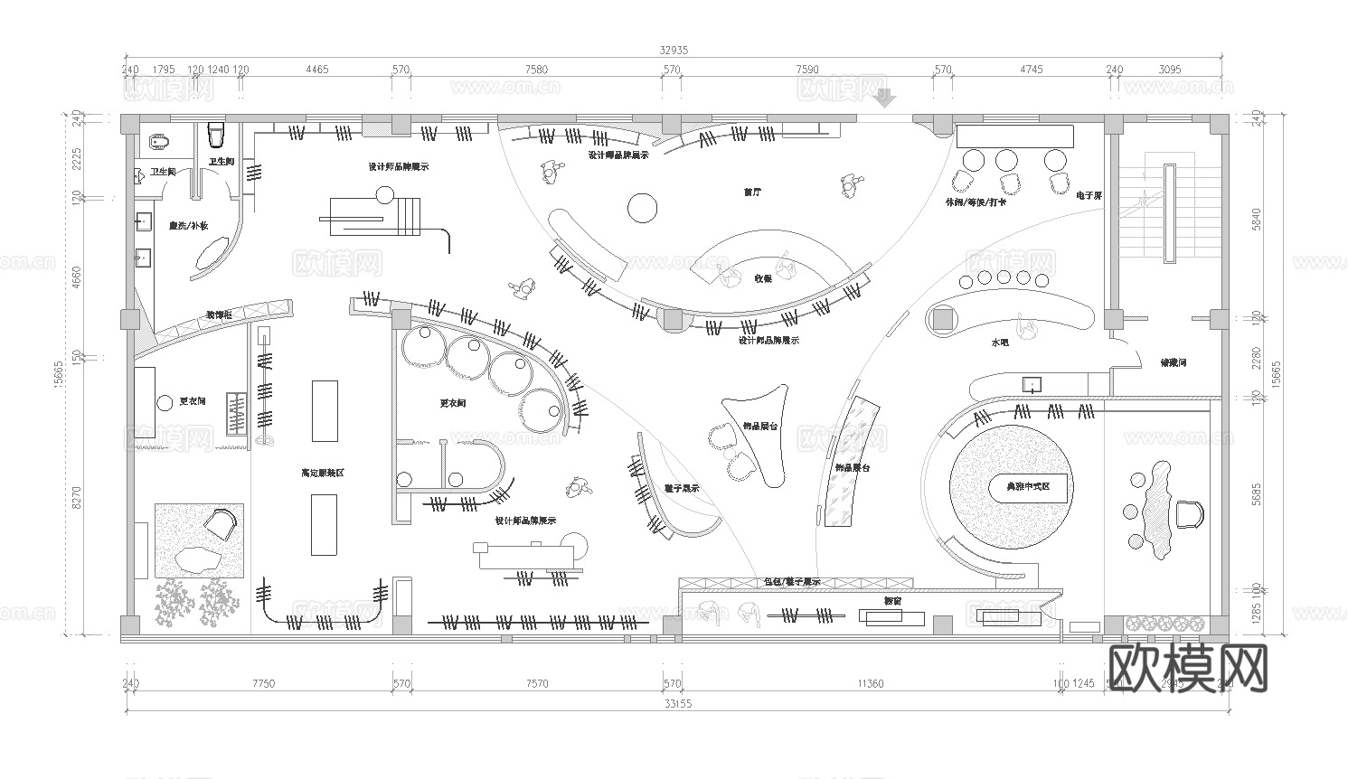 男装女装服装店 最新平面施工图设计cad施工图