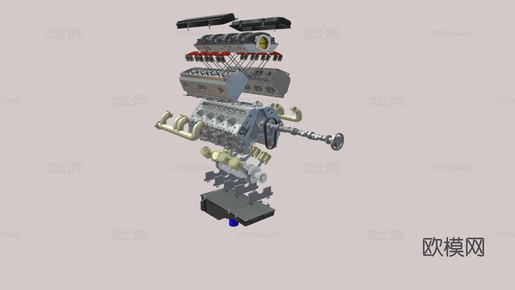 拆解V8引擎缸体3d模型3d模型下载（渲染图1）