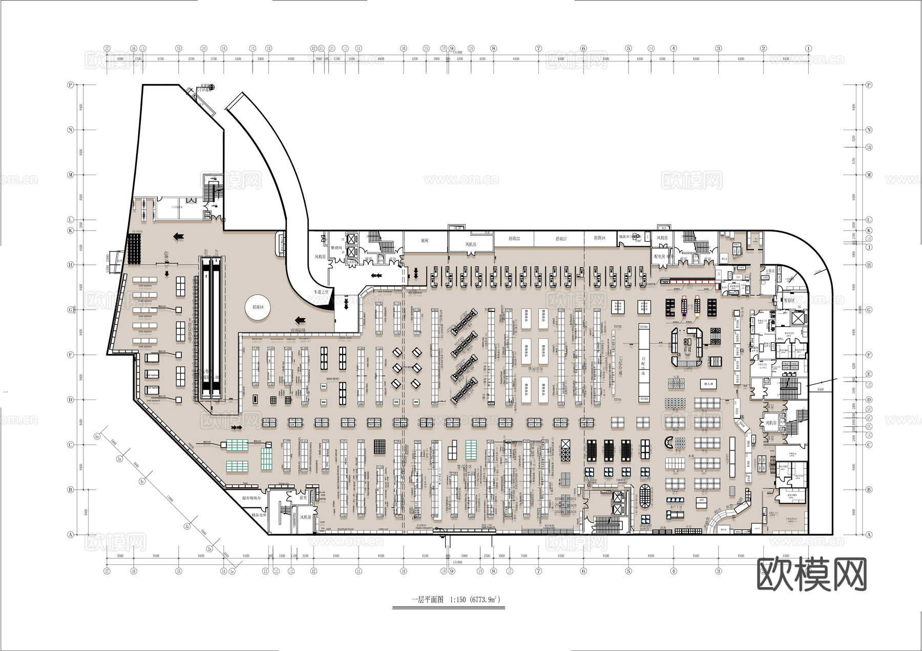 大型超市 最新平面施工图设计cad施工图