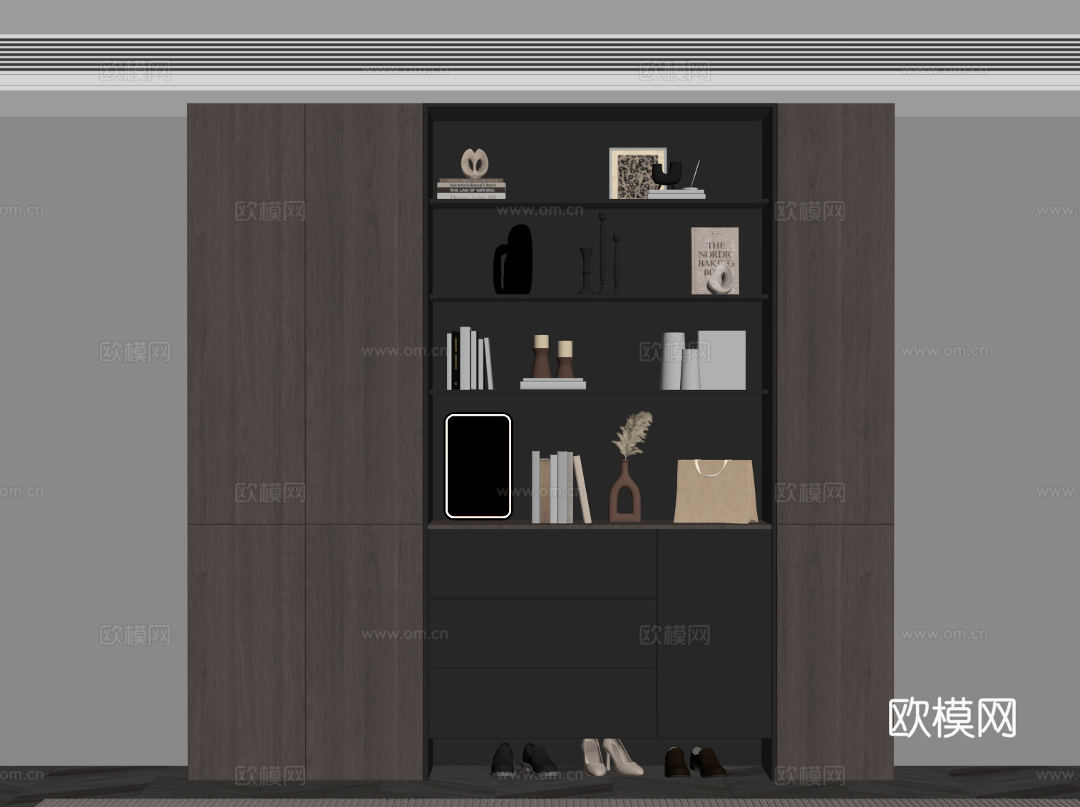 现代意式书柜su模型