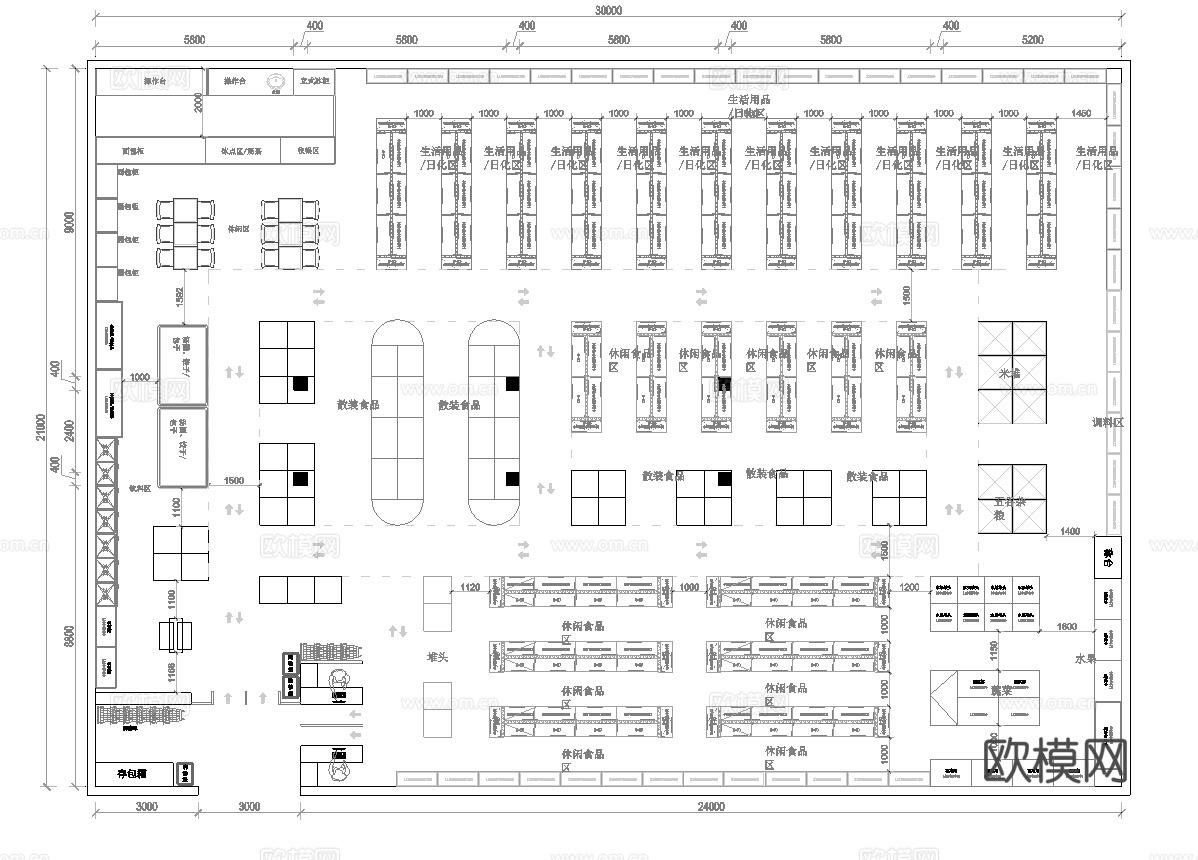 生鲜超市 最新平面施工图设计cad施工图