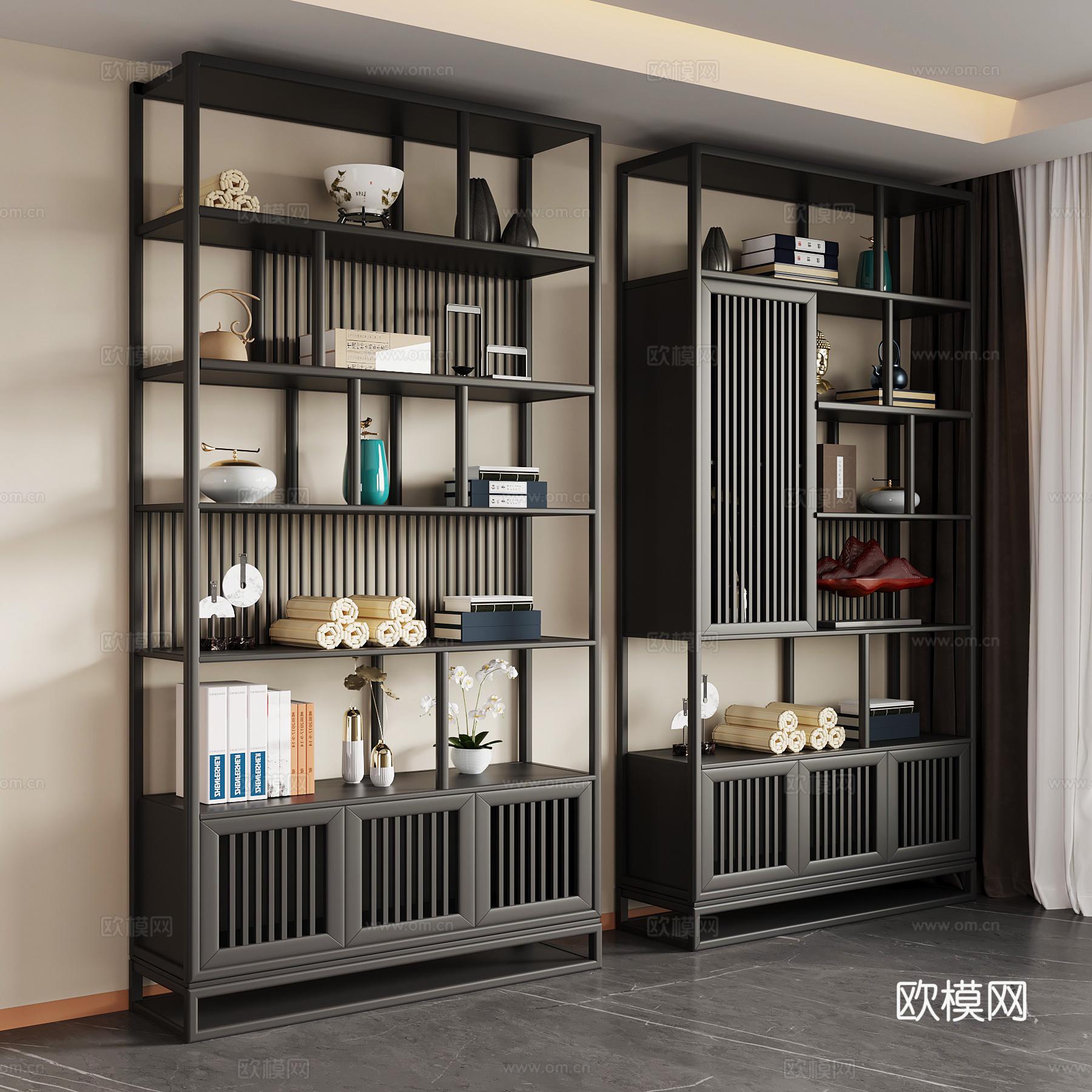 新中式博古架 现代意式博古架su模型