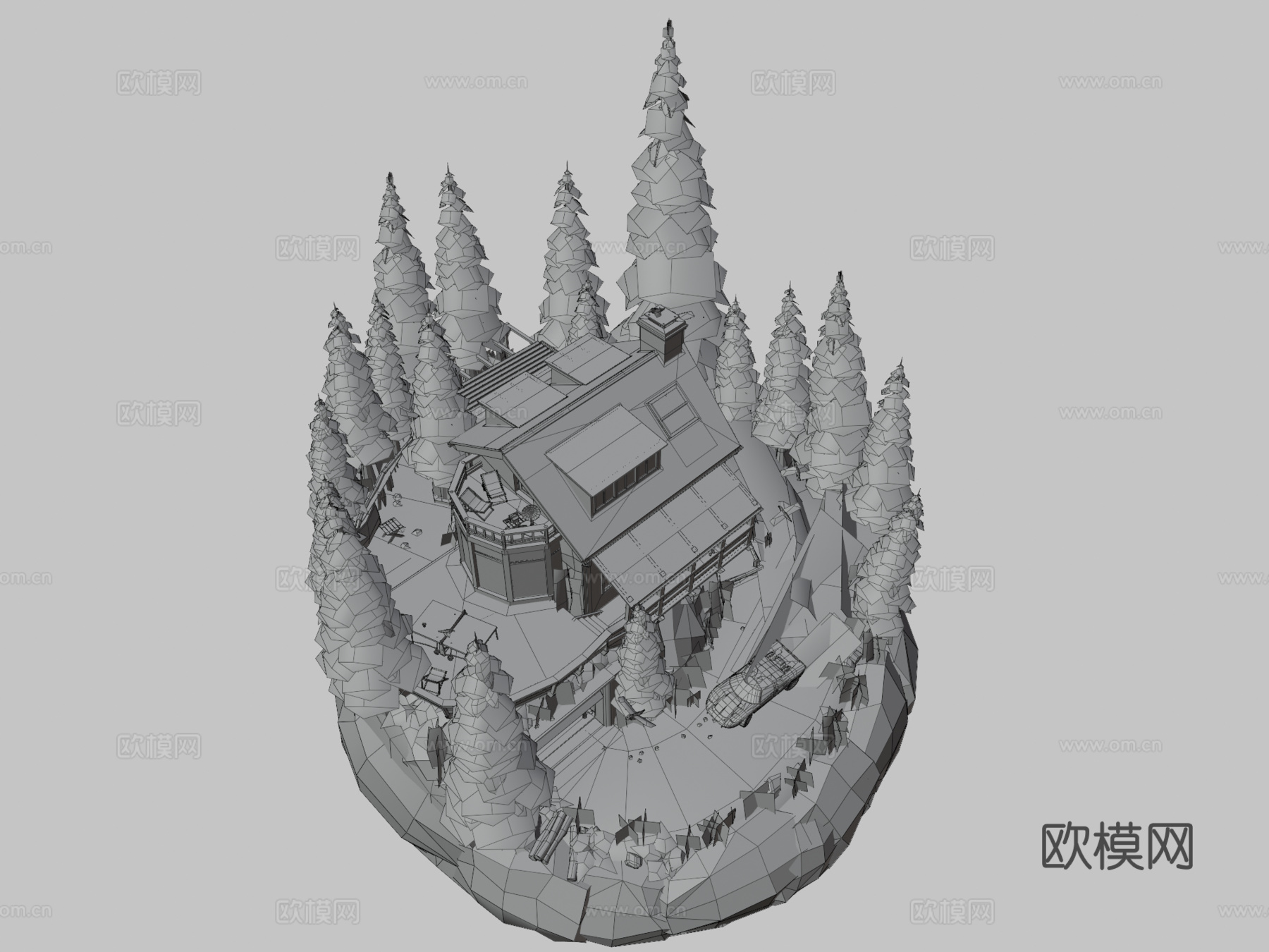 DAE立体  森林独行侠与赛车3d模型下载（渲染图3）