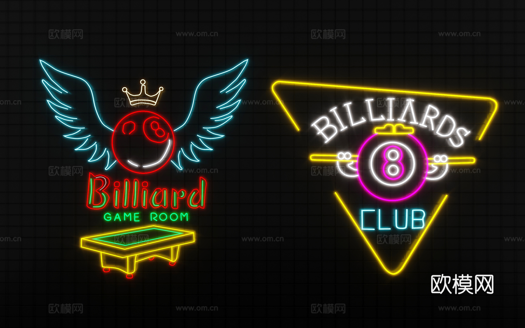 台球厅霓虹灯 霓虹灯su模型