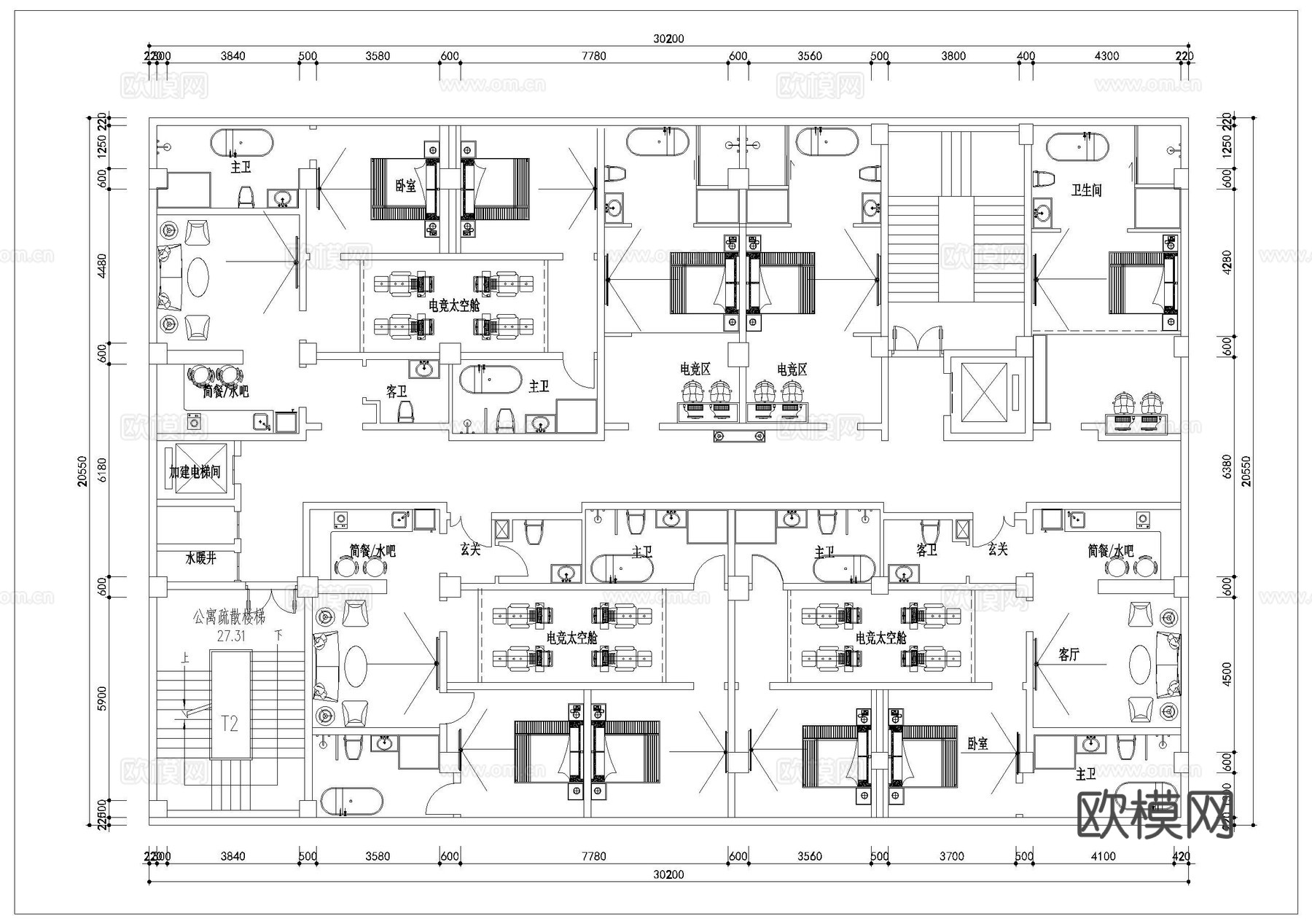 电竞酒店 最新全套施工图设计cad施工图