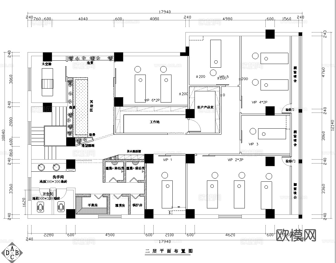 美容会所 最新全套施工图设计cad施工图