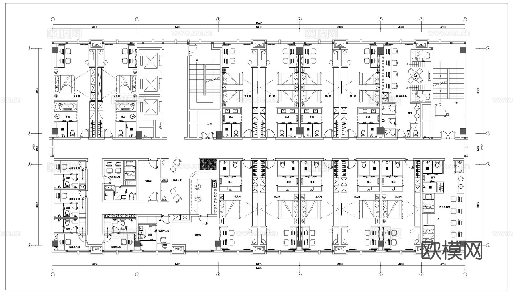 900平电竞酒店 最新平面施工图设计cad施工图