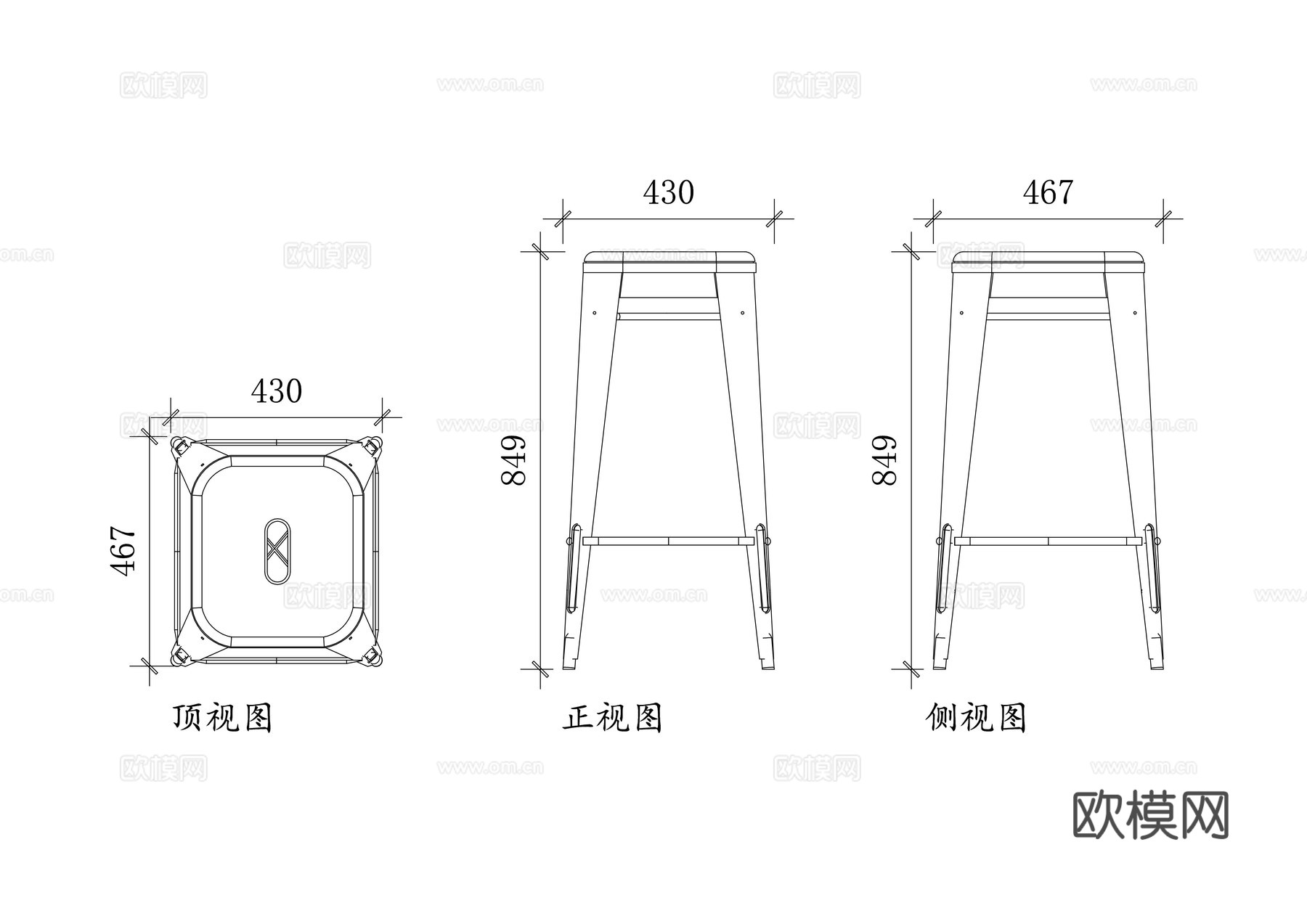 Tolix 吧凳 Tolix高脚凳 金属吧凳 工业风吧凳cad施工图