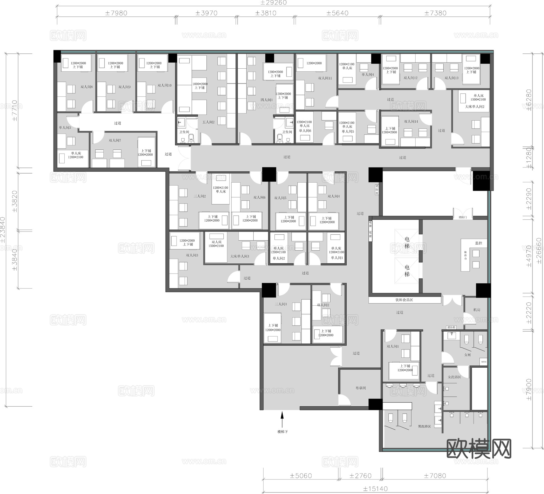 700平电竞酒店 最新平面施工图设计cad施工图