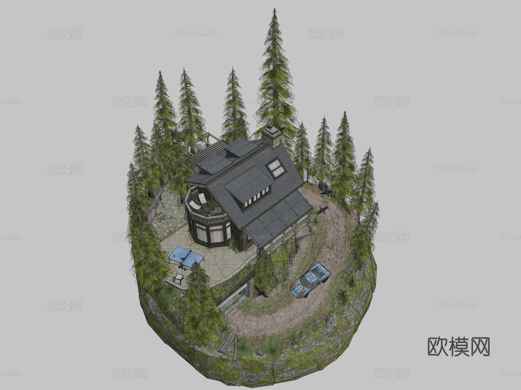 DAE立体  森林独行侠与赛车3d模型下载（渲染图2）