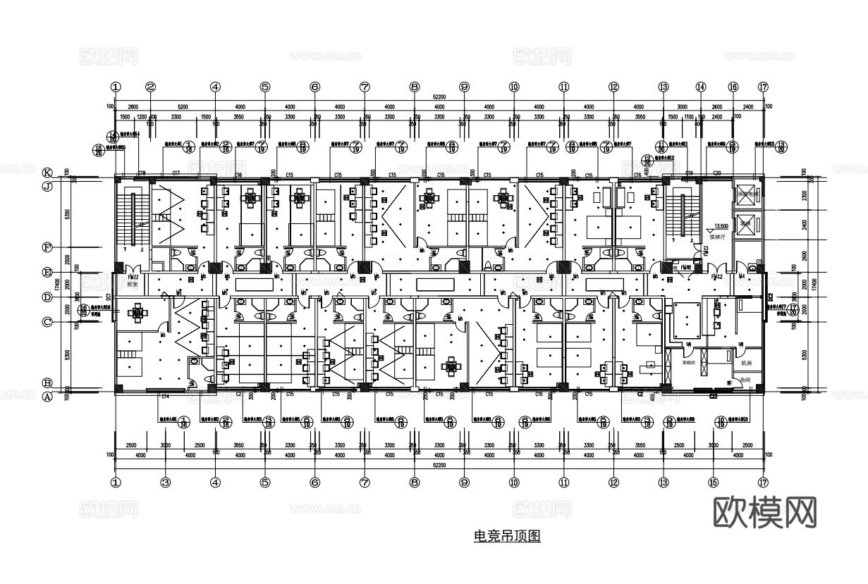 1000平电竞酒店 最新平面施工图设计cad施工图