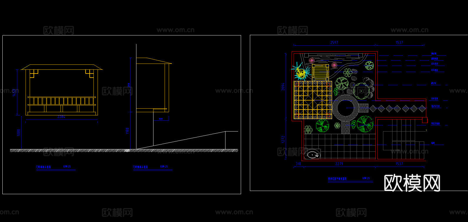 别墅庭院景观平面cad施工图