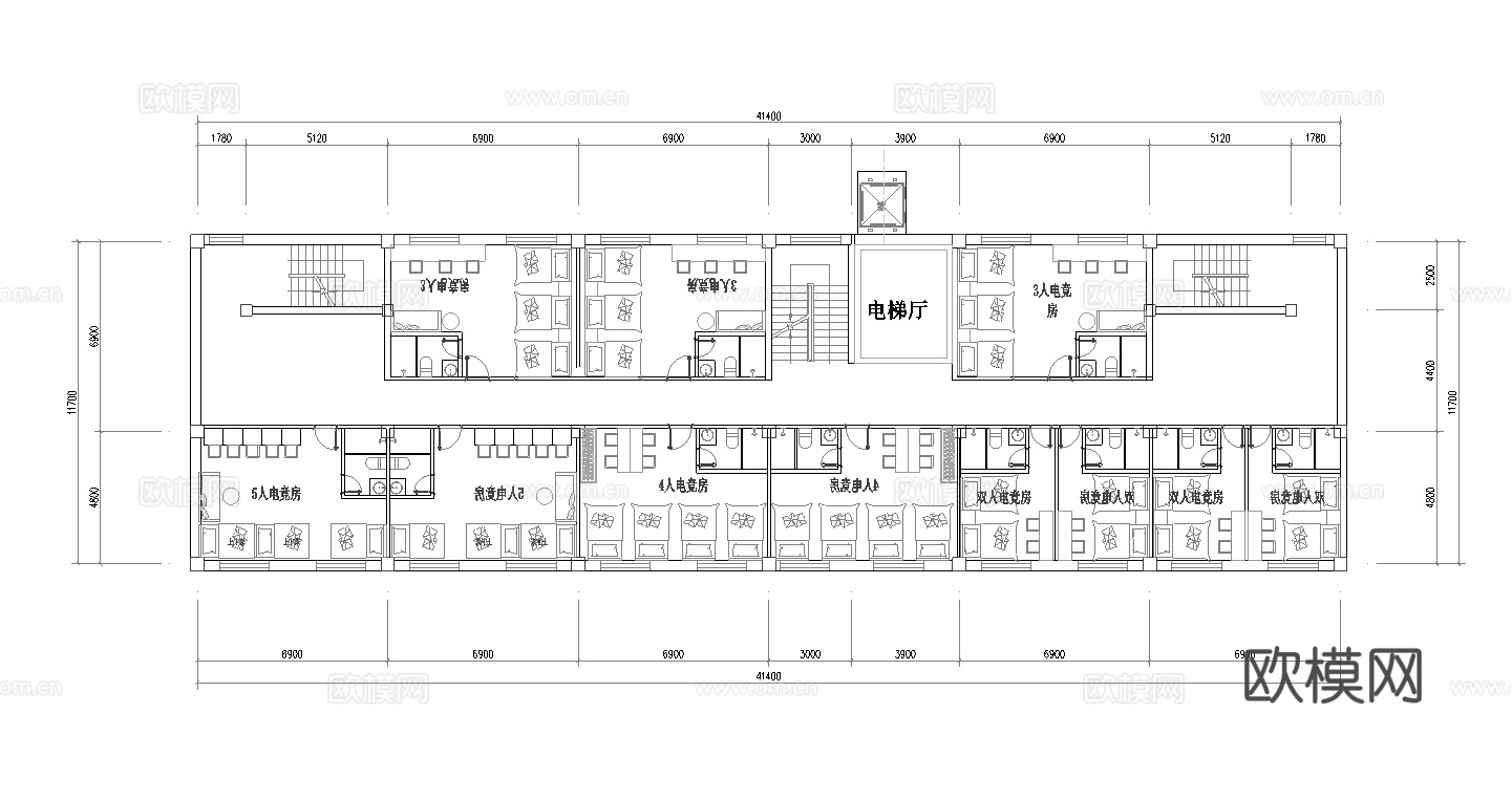 800平电竞酒店 最新平面施工图设计cad施工图