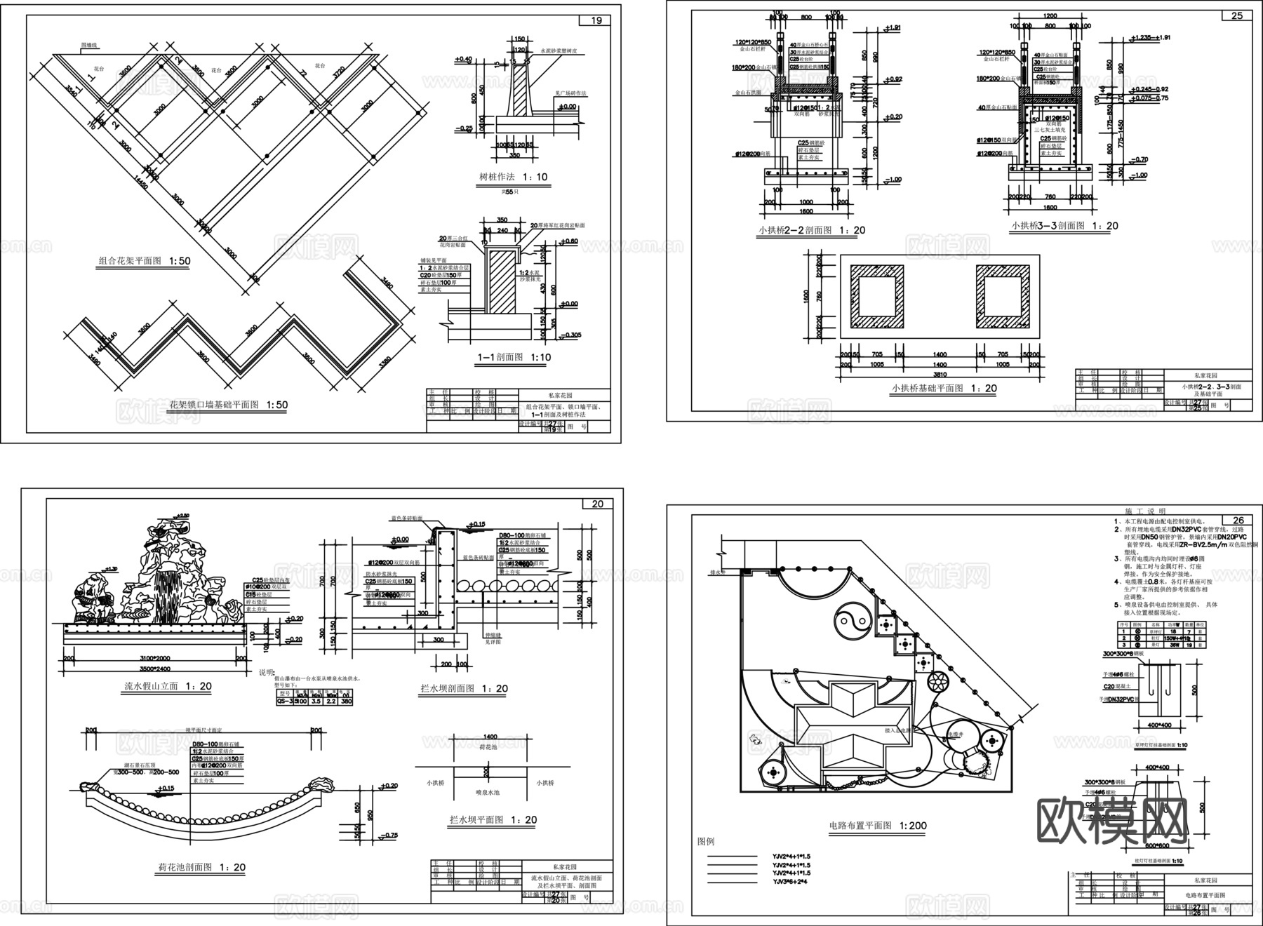 私家花园景观绿化全套施工图cad施工图