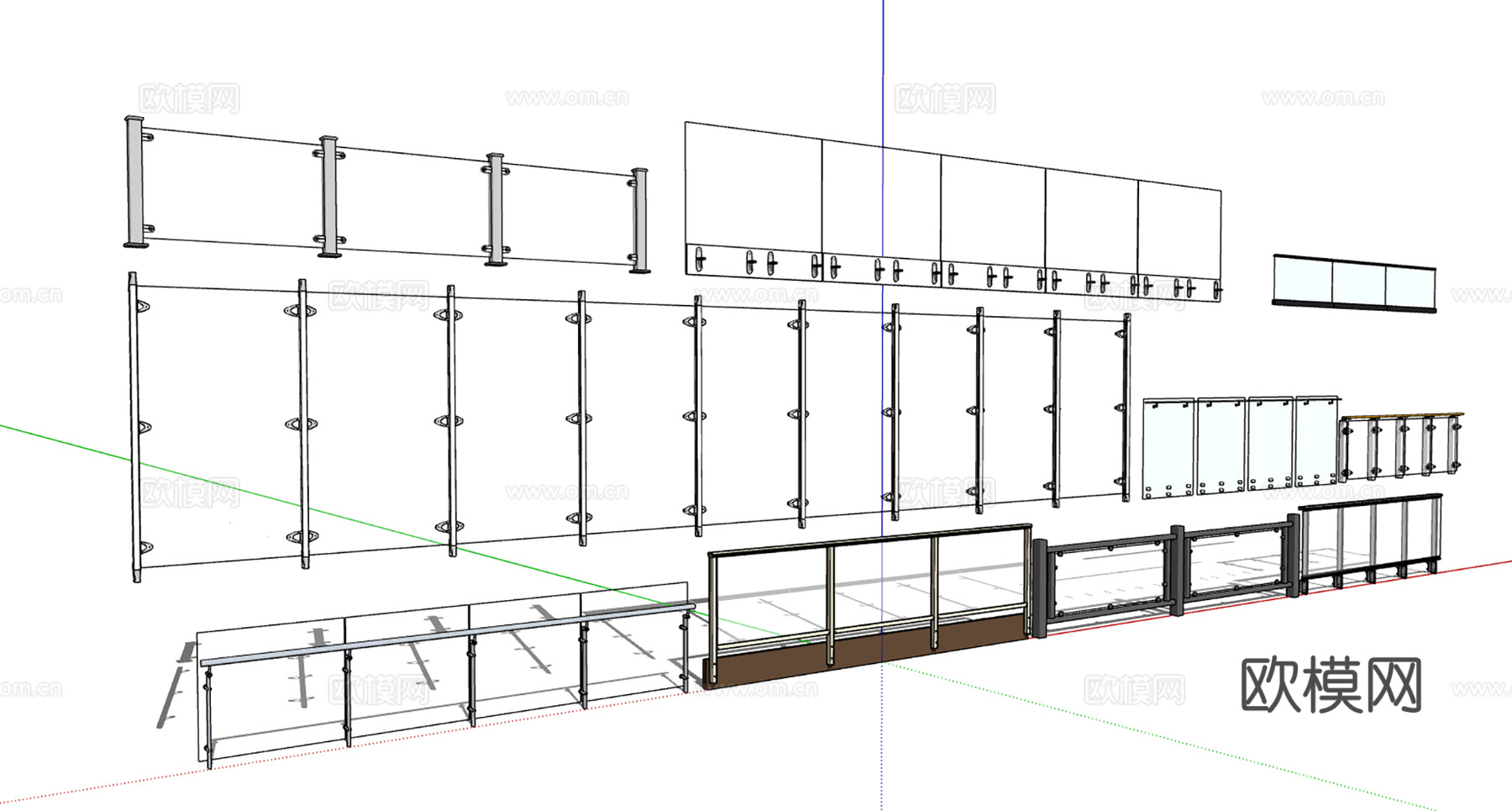 现代金属玻璃栏杆护栏su模型