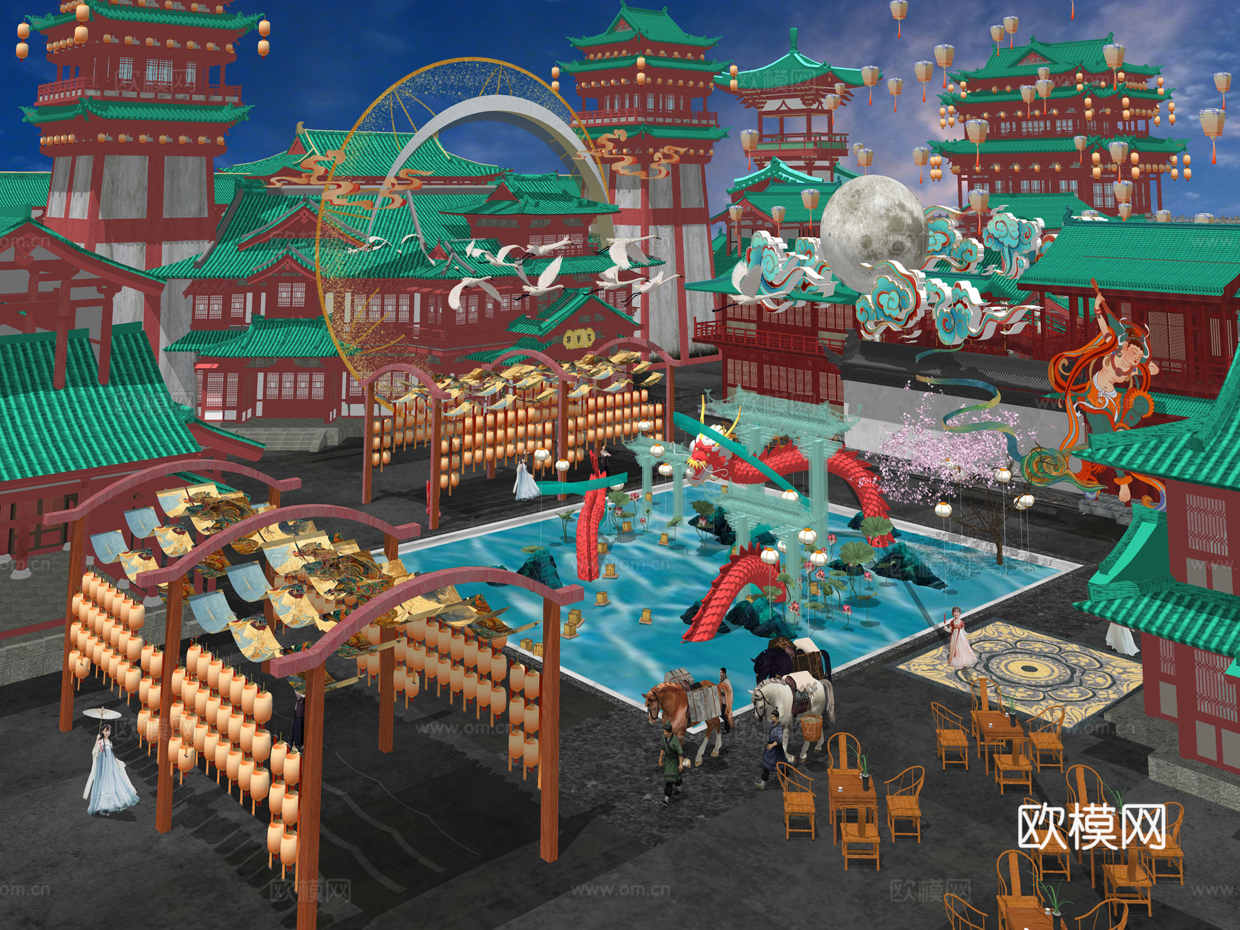 网红打卡国潮古风非遗文化中秋节su模型