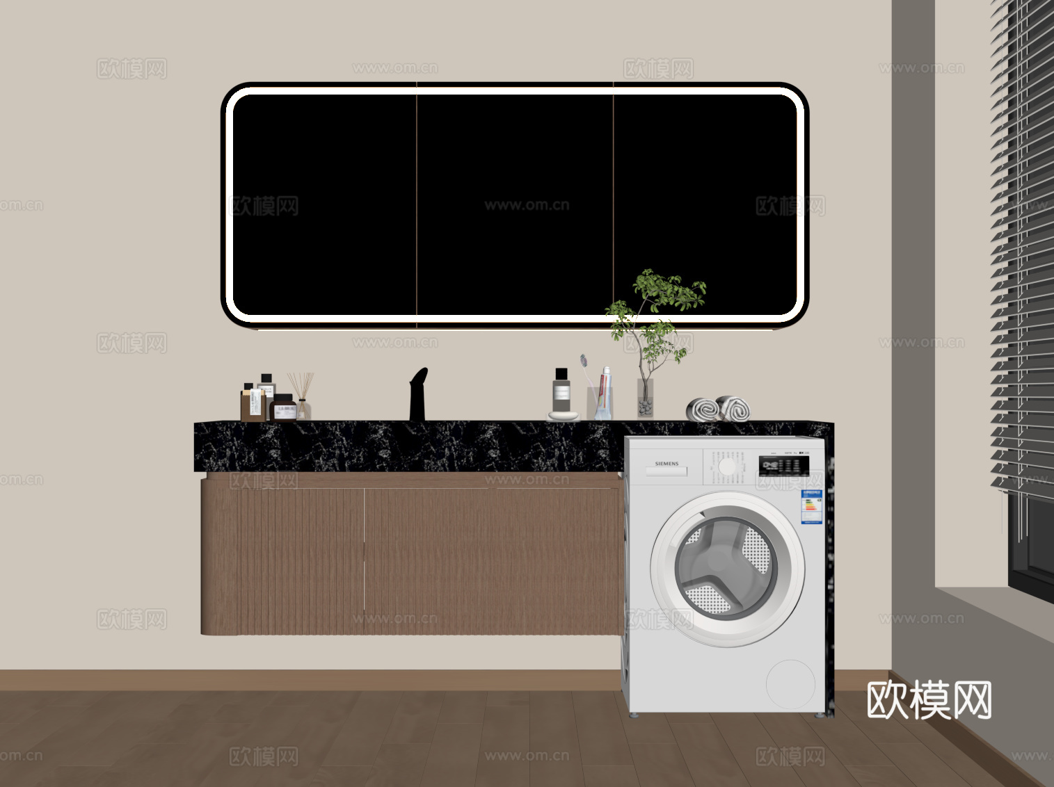 现代简约浴室柜 洗衣机柜su模型
