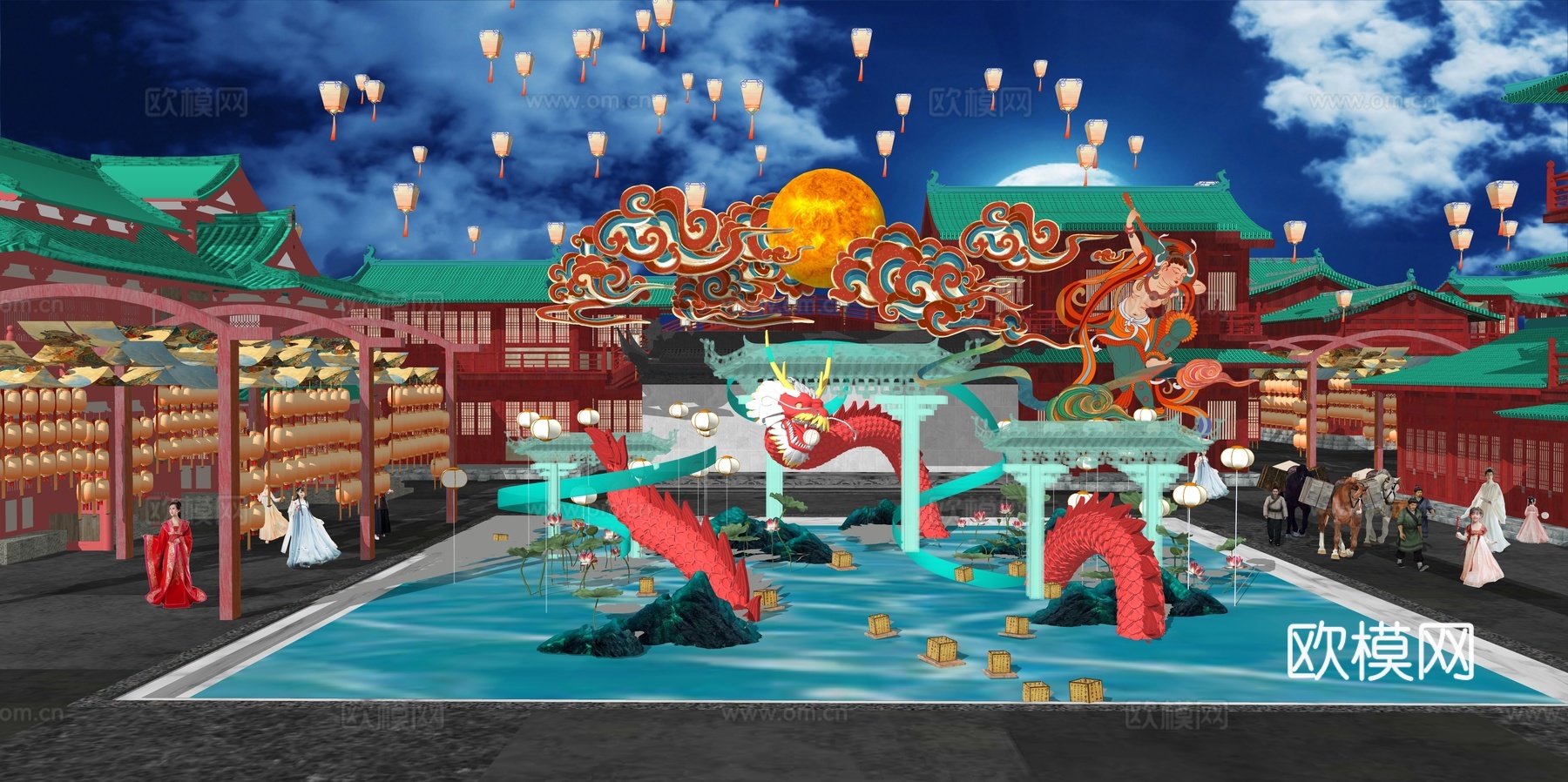 网红打卡国潮古风非遗文化中秋节su模型